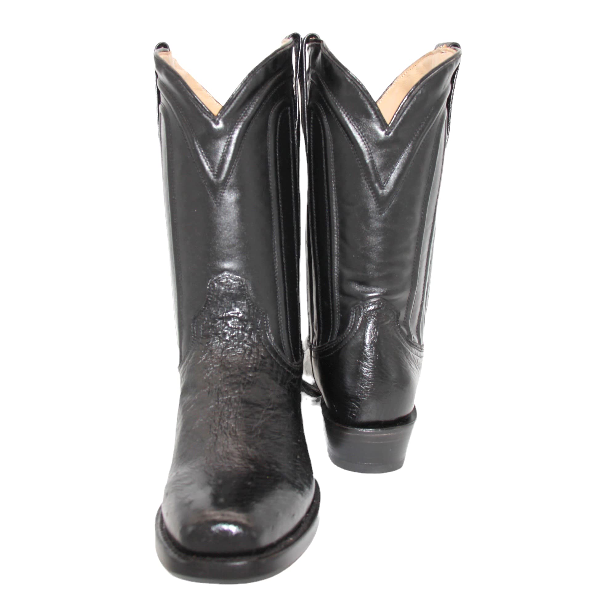 Men's Genuine Smooth Ostrich Leather Square Toe Black Dress Cowboy Boot