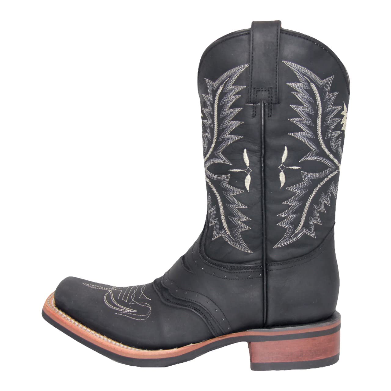 Men’s Black Genuine Leather Mid-Calf Square Toe Cowboy Boot