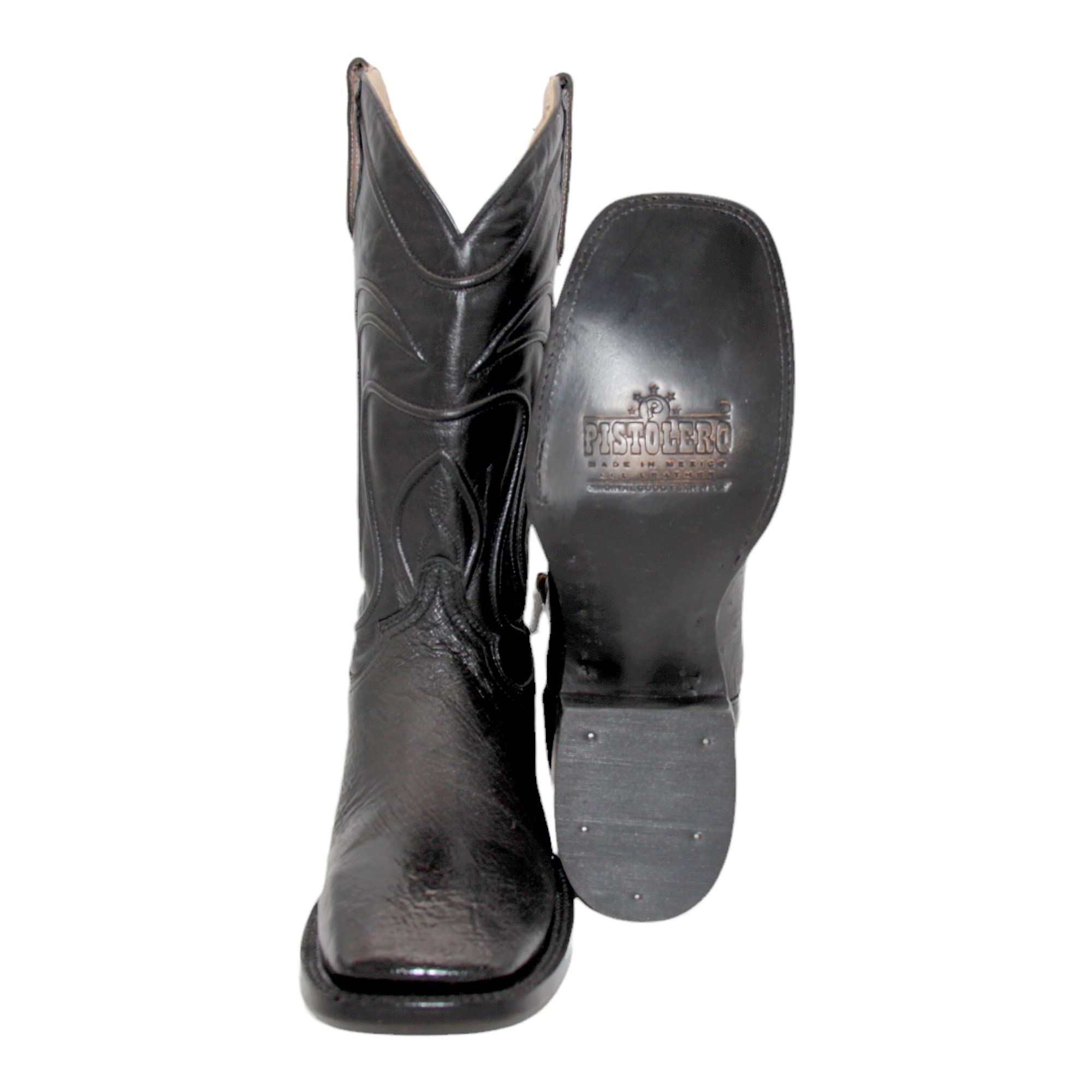 Men's Smooth Genuine Ostrich Leather Square Toe Black Cowboy Boot