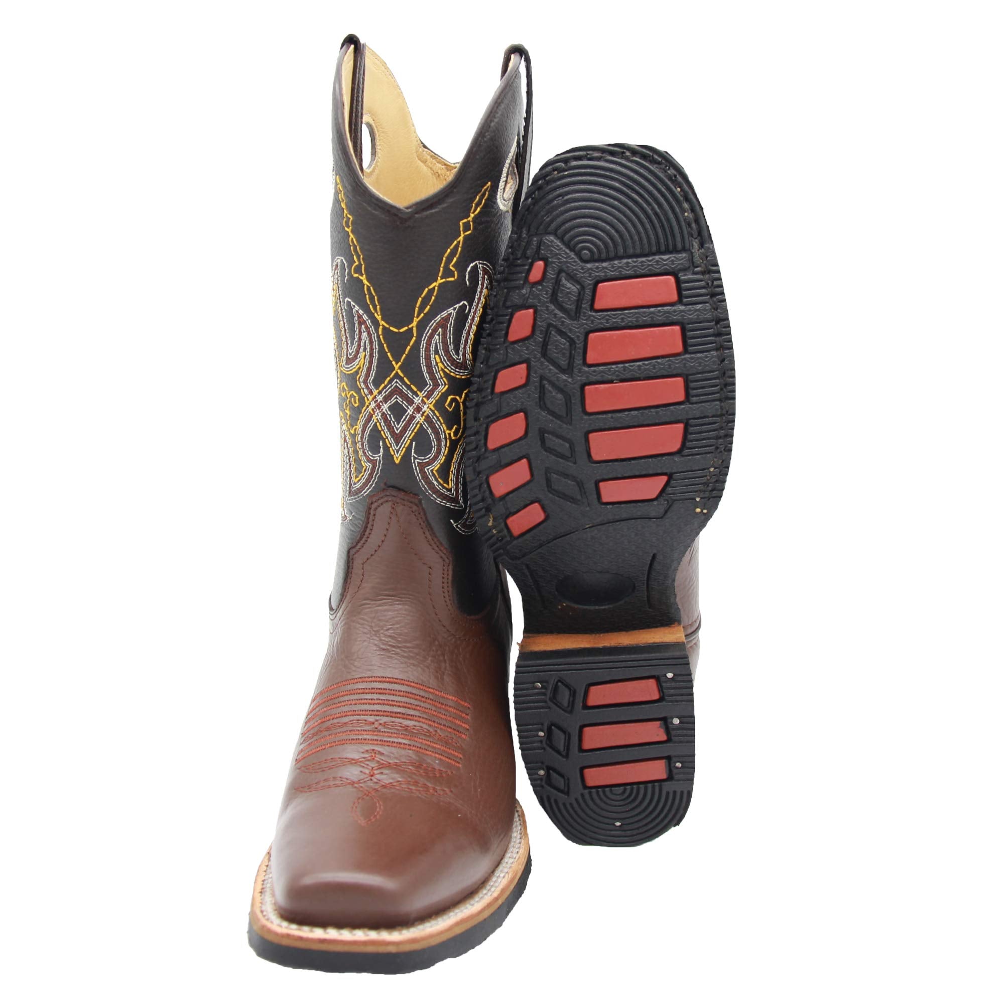Mens Genuine Leather Cowboy Square Toe Rodeo Boots with Free Belt
