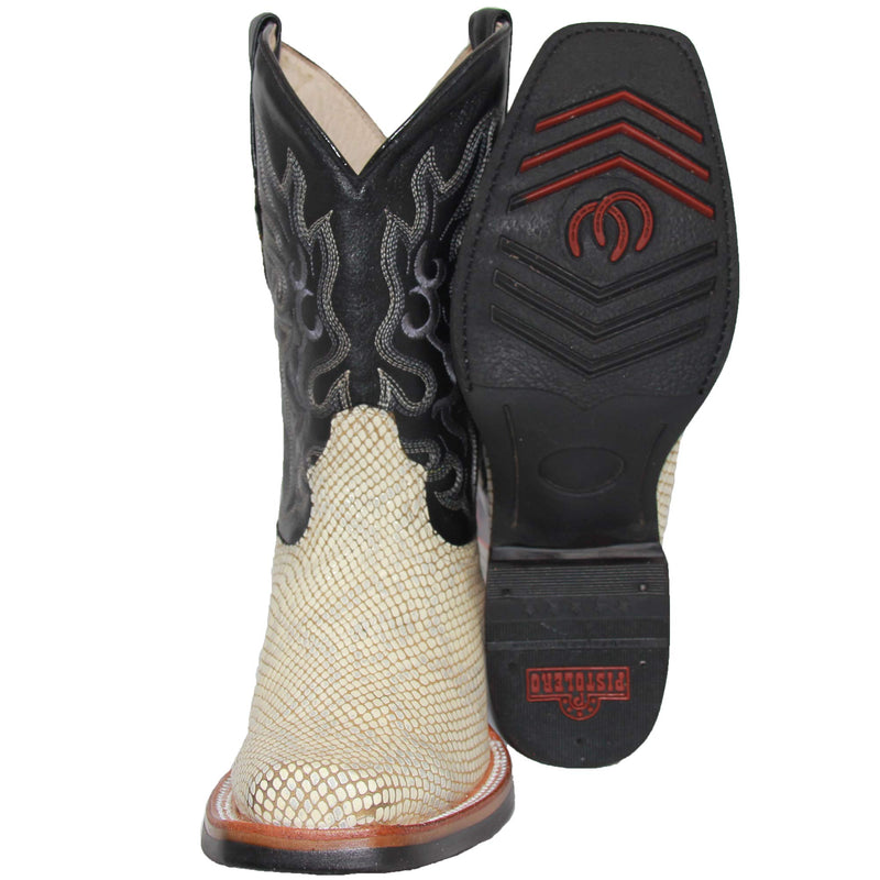 Men's Leather Snake Skin Print Square Toe Cowboy Boot