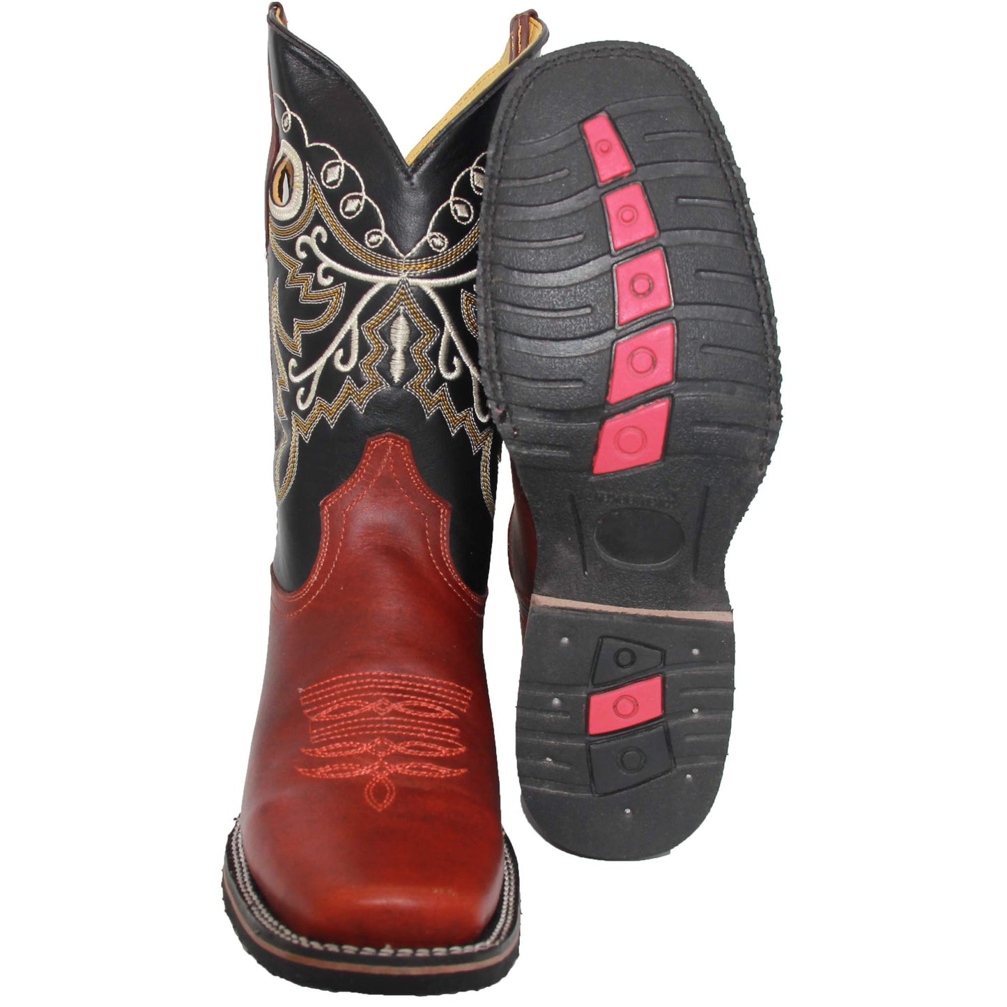 Mens Genuine Leather Cowboy Square Toe Western Rodeo Boots