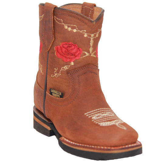 Little Girls Rose Floral Embroidered Cowgirl Boot