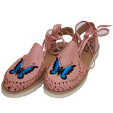 Women's Leather Pink Butterfly Embroidered Huarache Sandal