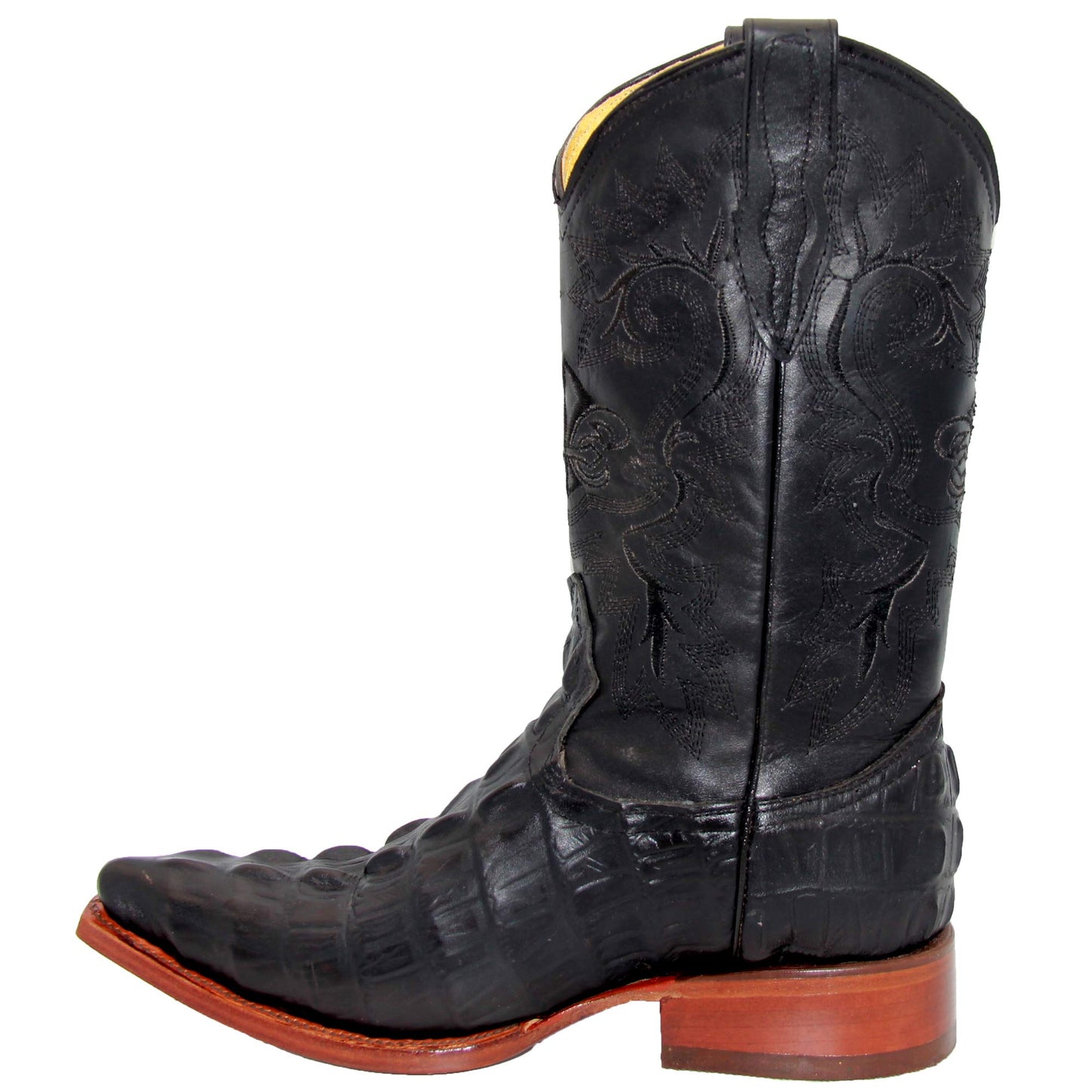 Mens Leather Crocodile Alligator Print Snip Toe Western Cowboy Boots