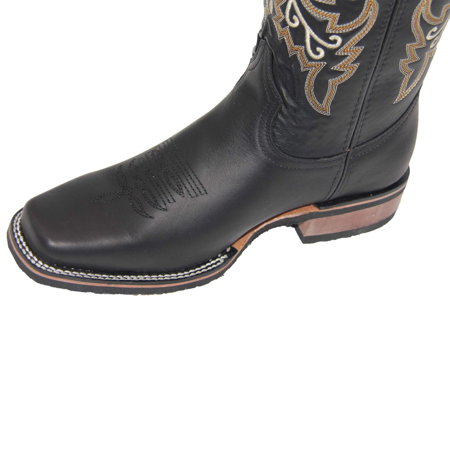 Mens Genuine Leather Cowboy Square Toe Western Rodeo Boots