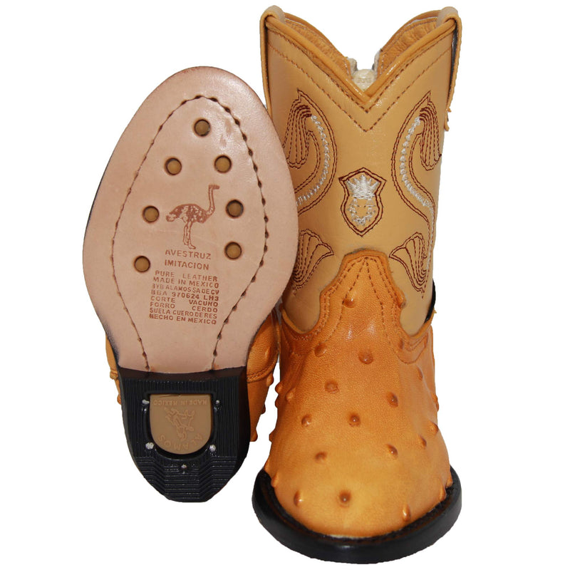 Infant Toddler Oval Toe Ostrich Print Cowboy Boot