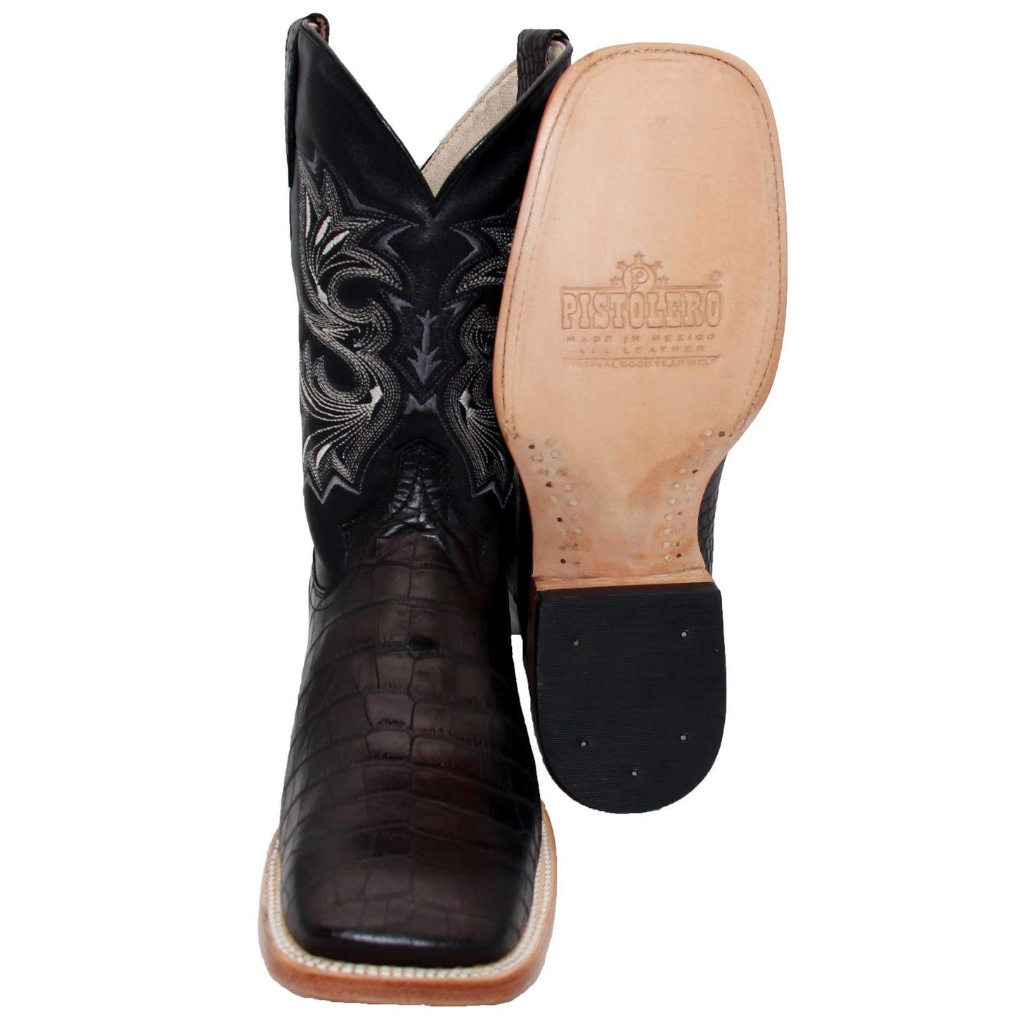 Mens Square Toe Leather Crocodile Print Western Cowboy Boots