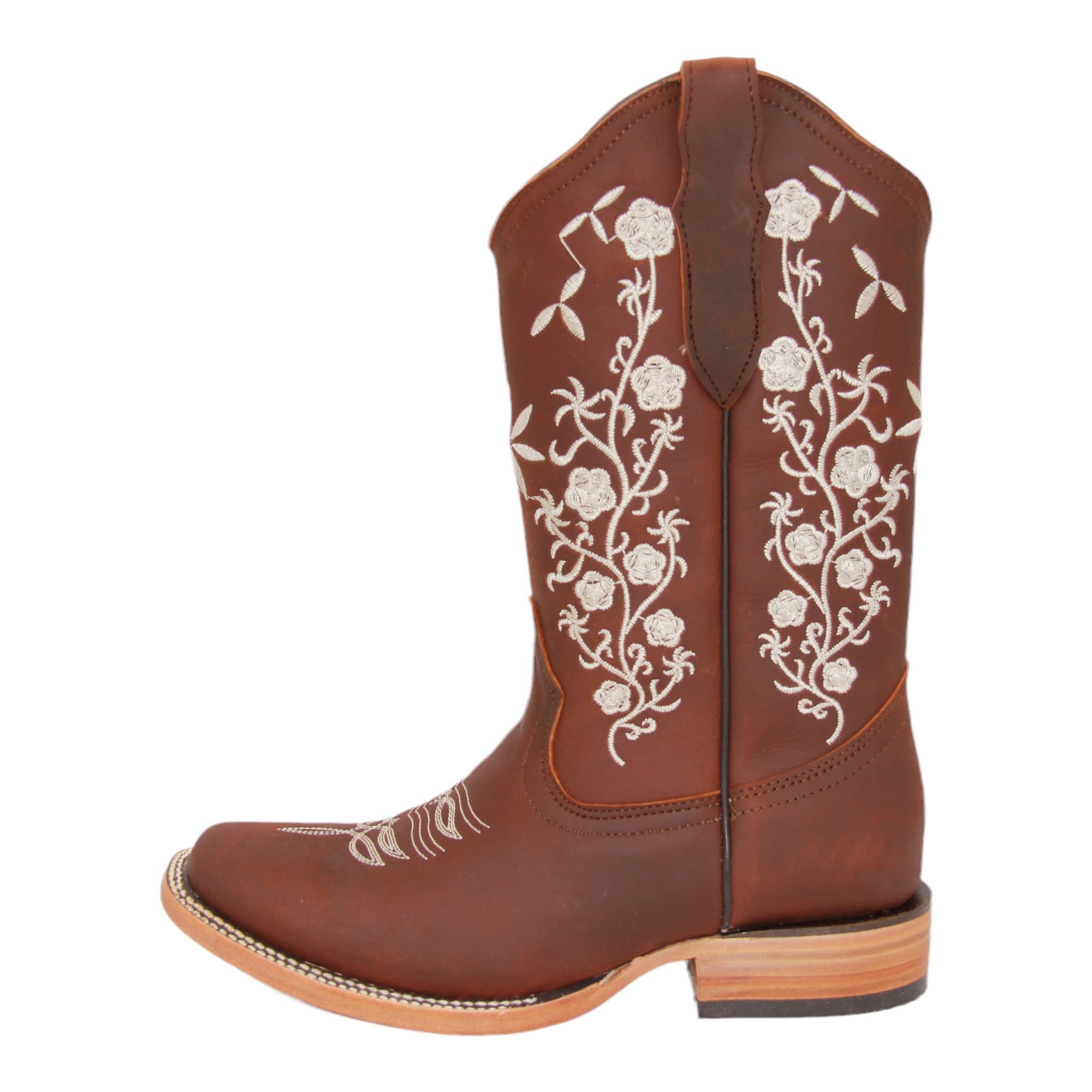 Women’s Cowgirl Cowboy Boot Floral Embroidered Square Toe Mid-Calf Western Boot