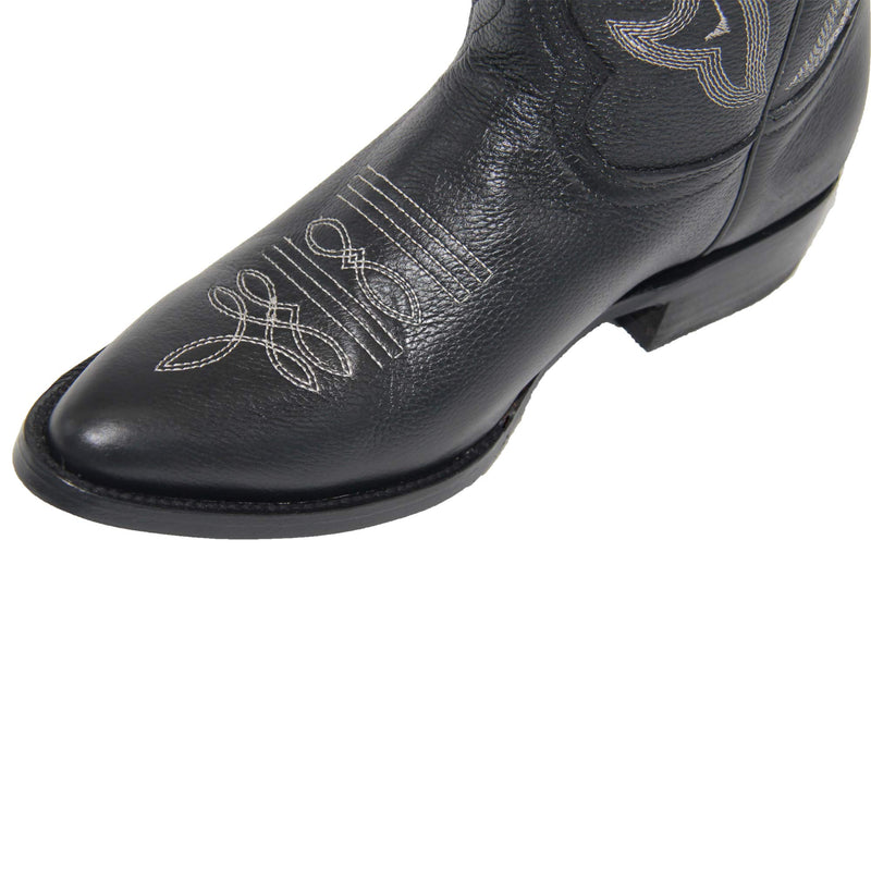 Mens Genuine Leather J Toe Black Western Boot