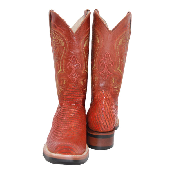 Men’s Genuine Leather Lizard Print Square Toe Cowboy Dress Boot