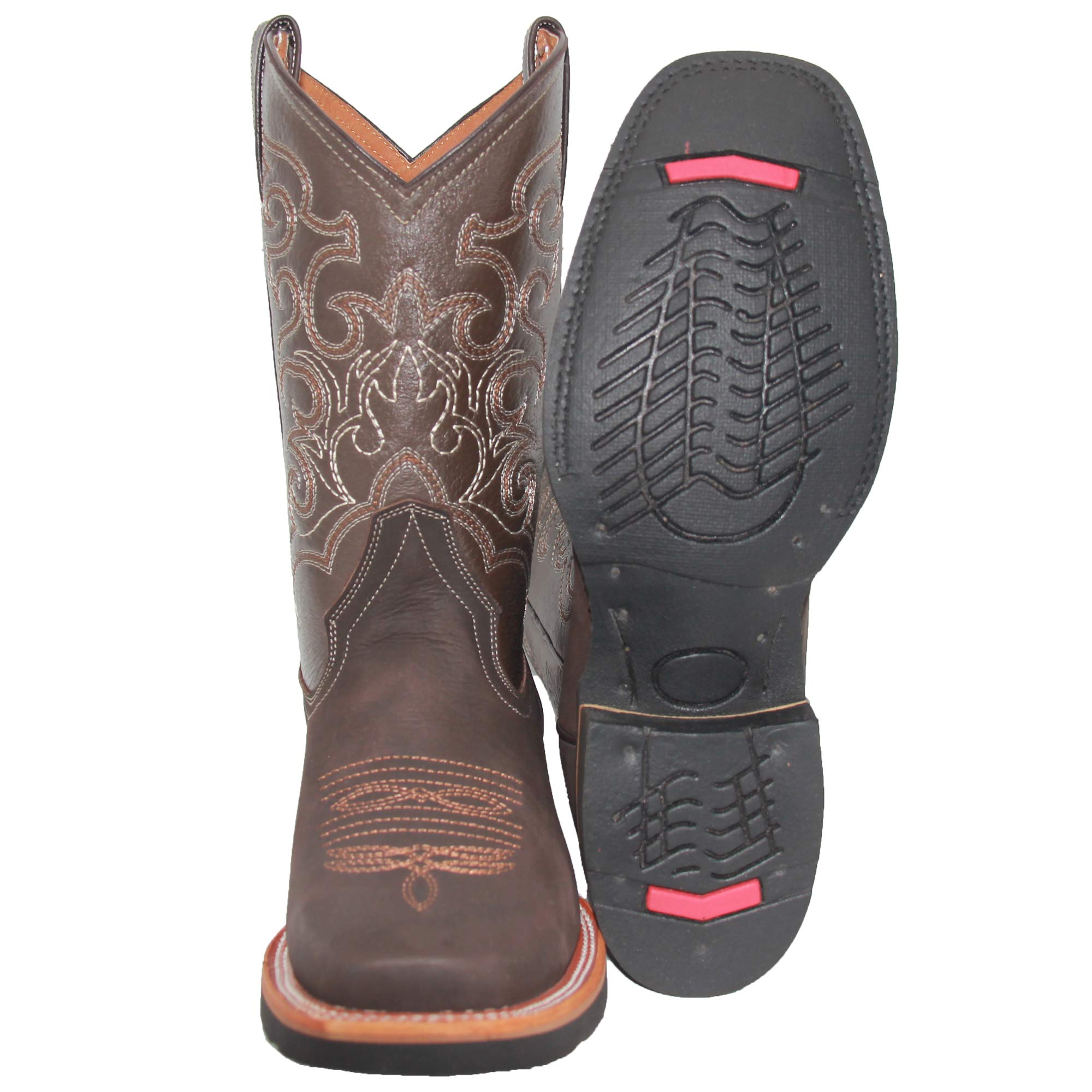 Men's Leather Cowboy Boot Square Toe Western Rodeo Boot