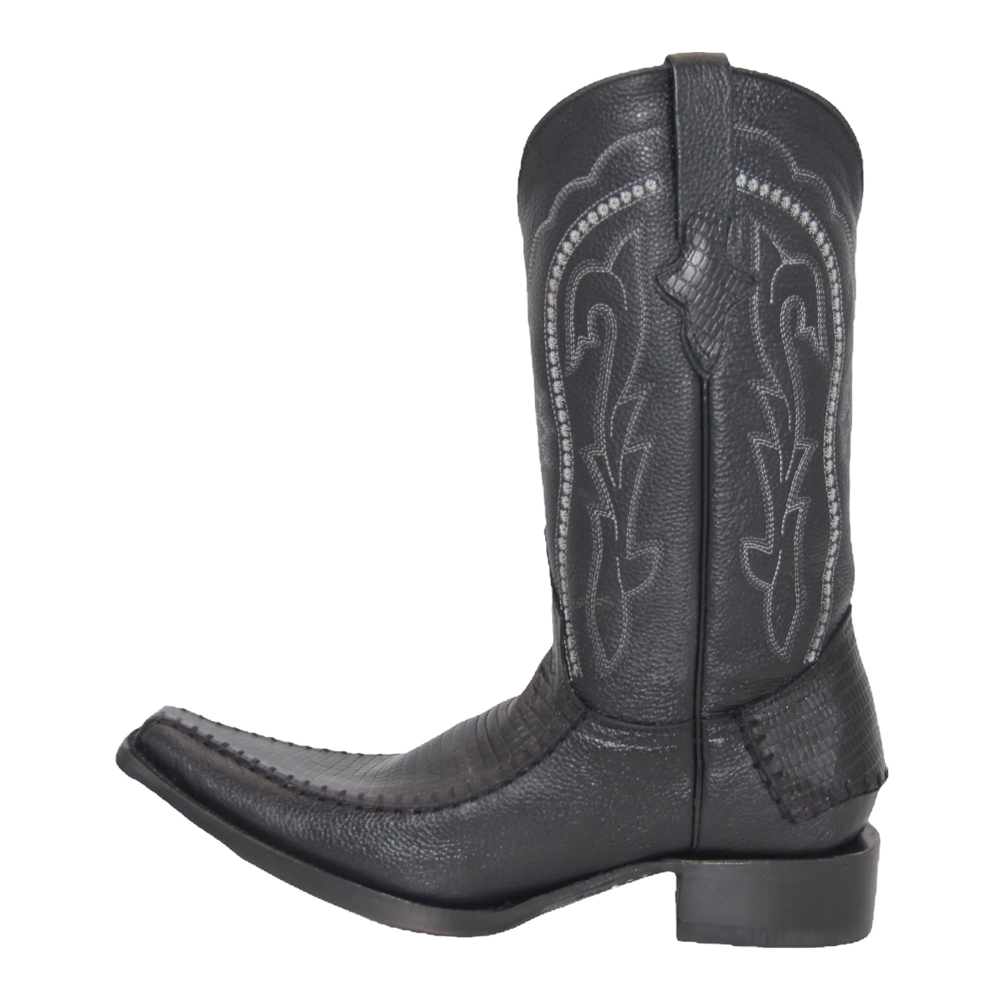 Men’s Genuine Leather Lizard Print Mid-Calf Dress Cowboy Boots -Black -Brown