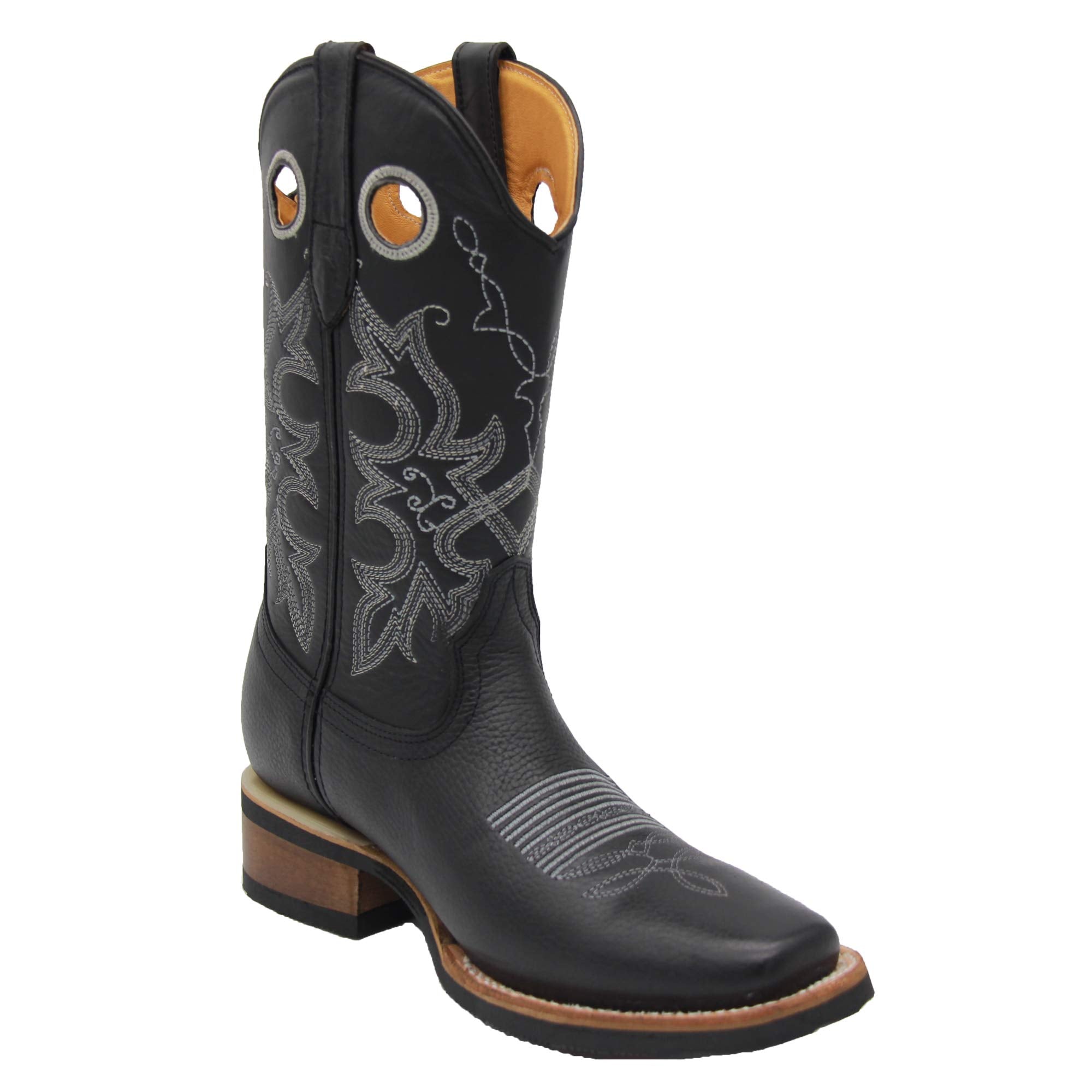 Mens Genuine Leather Cowboy Square Toe Rodeo Boots with Free Belt