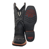 Men’s Genuine Leather Black Mid Calf Square Toe Cowboy Boot