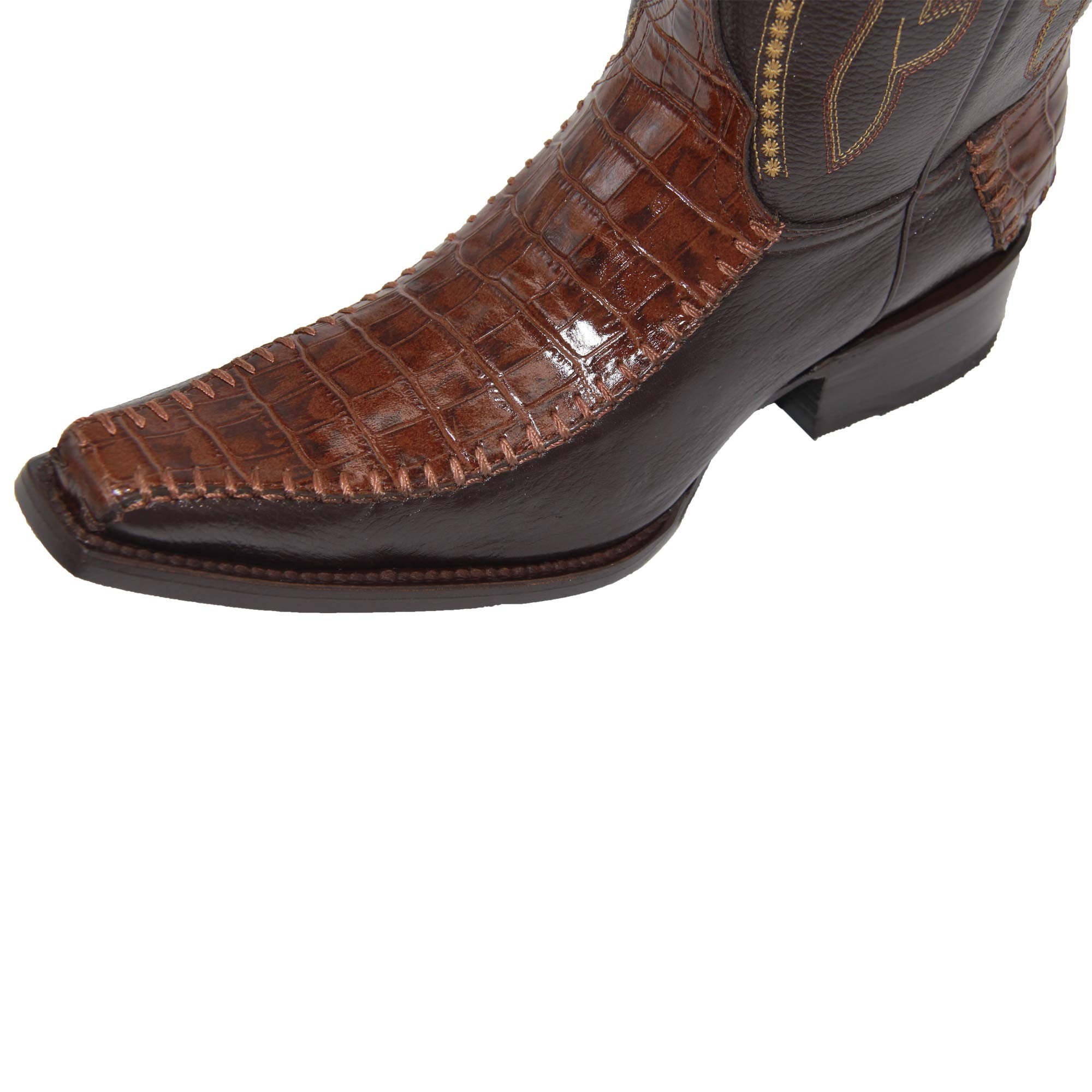 Men's Genuine Cowhide Leather Luxury Crocodile Alligator Print Cowboy Western Snip Toe Boot