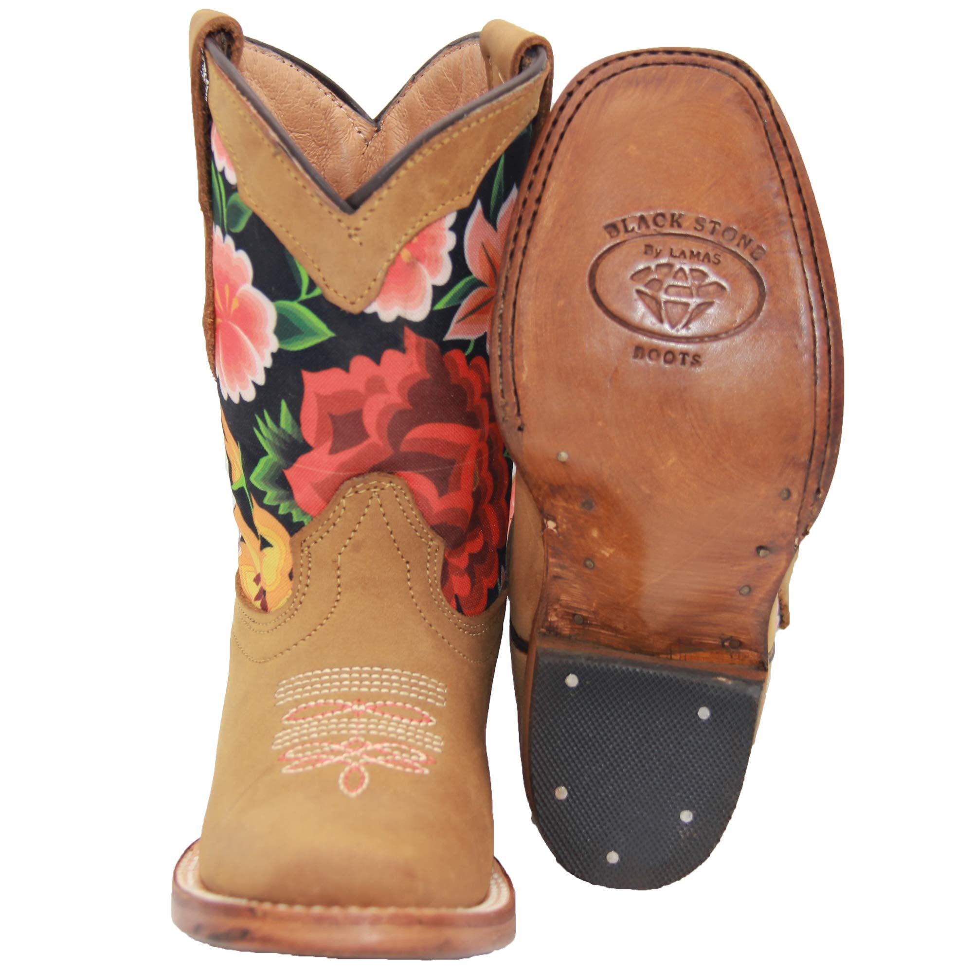 Kids Western Boot Girls Floral Cowboy Cowgirl Leather Brown Boot
