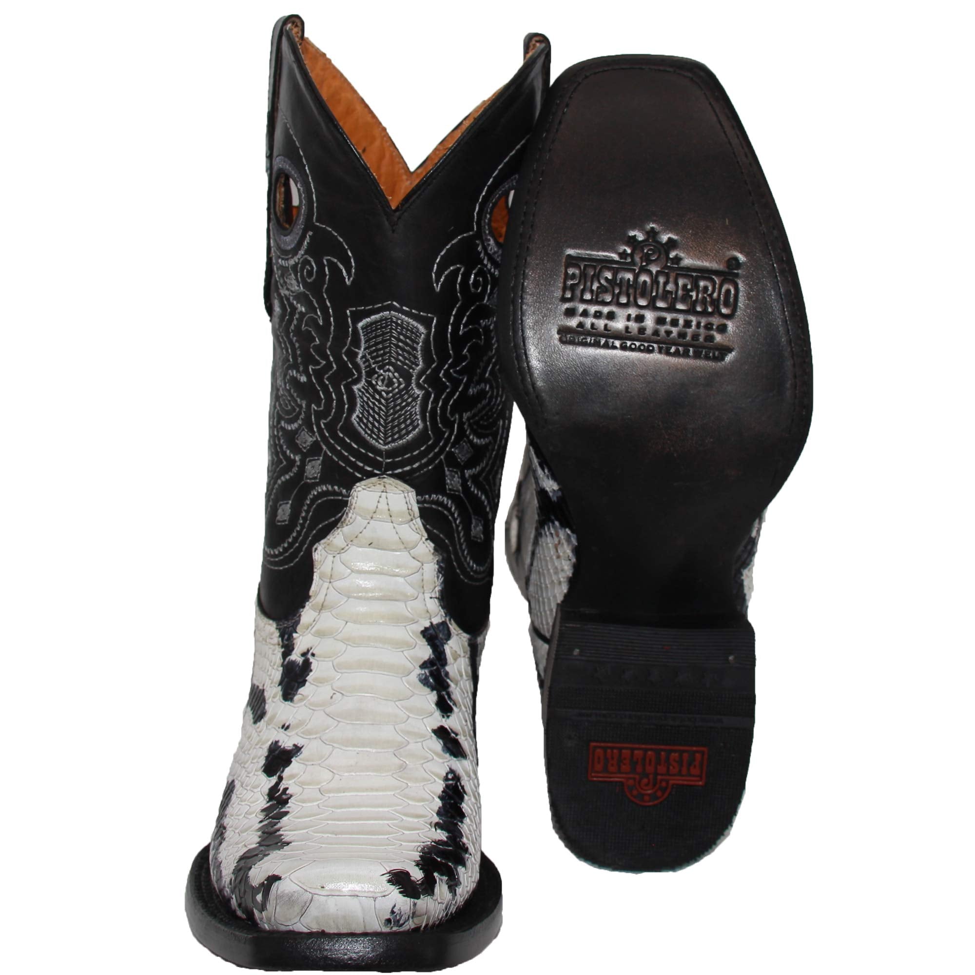 Men's Genuine Leather Python Snake Print Square Toe Cowboy Boot