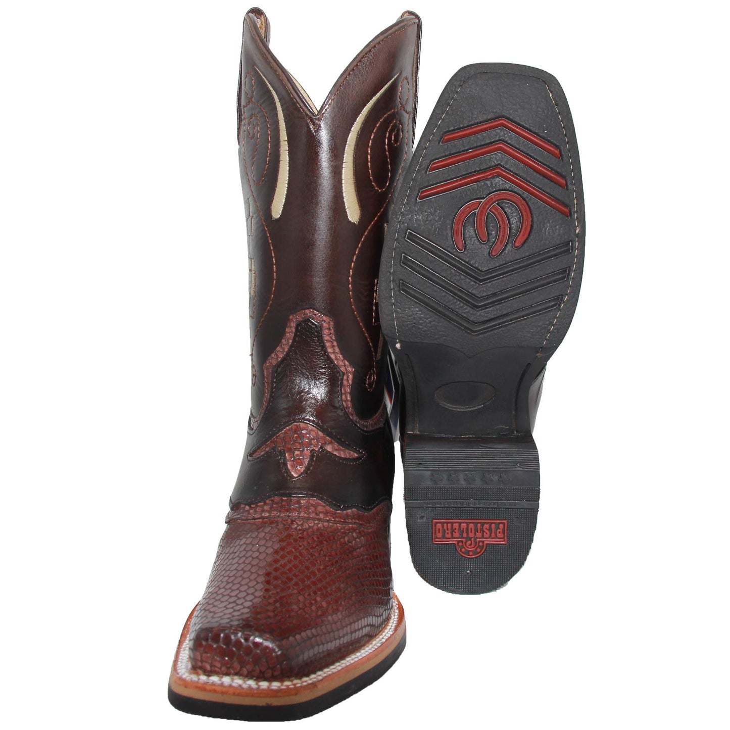 Men's Leather Snake Skin Print Square Toe Cowboy Boot