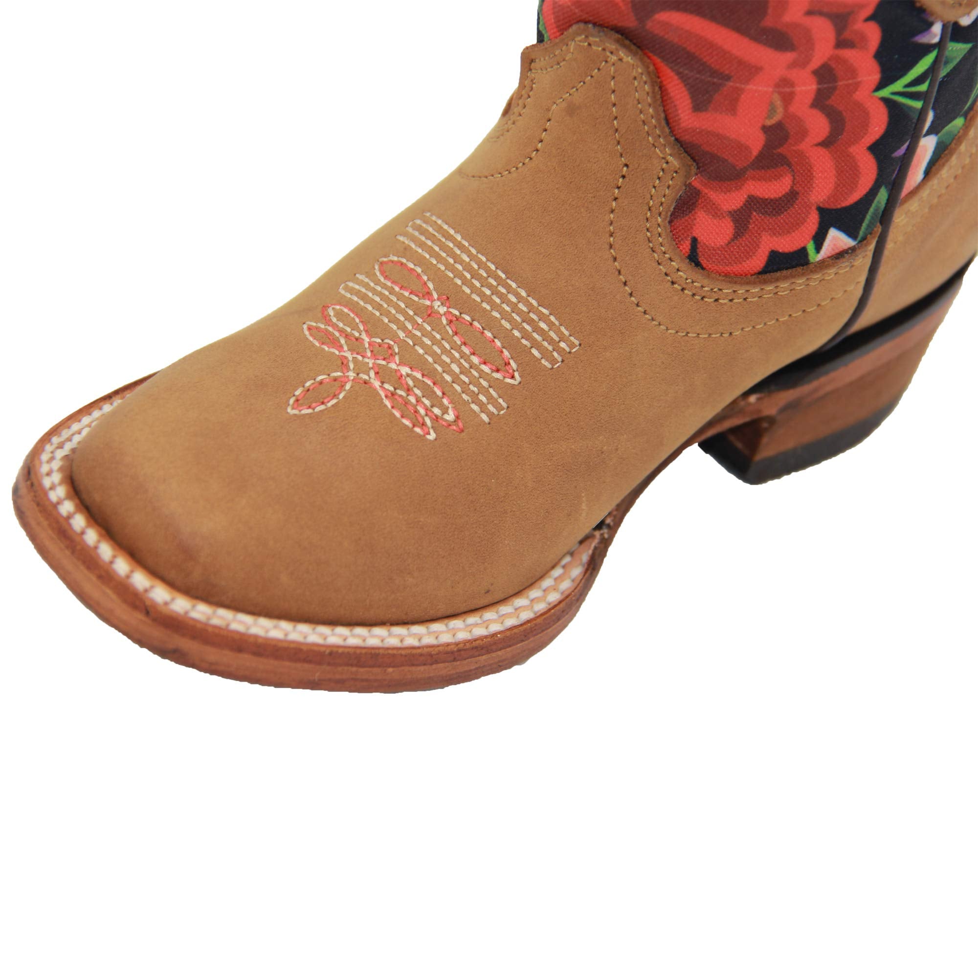 Kids Western Boot Girls Floral Cowboy Cowgirl Leather Brown Boot