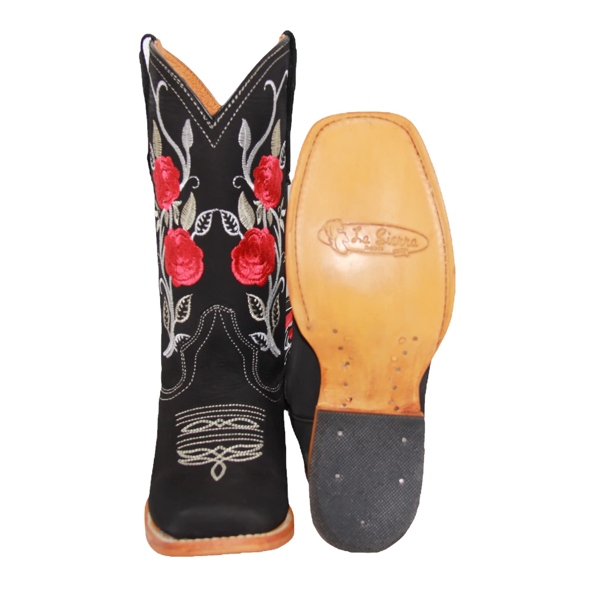 Women’s Square Toe Cowgirl Cowboy Boot Embroidered Floral Roses Western Boots Black