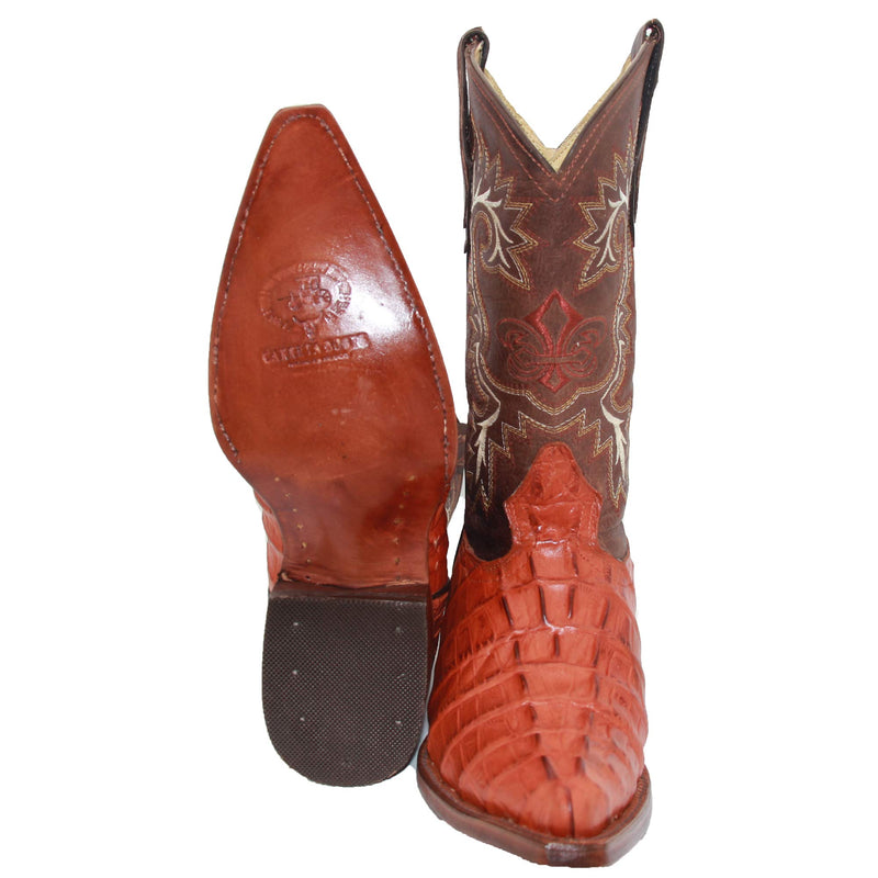 Mens Leather Crocodile Alligator Print Snip Toe Western Cowboy Boots