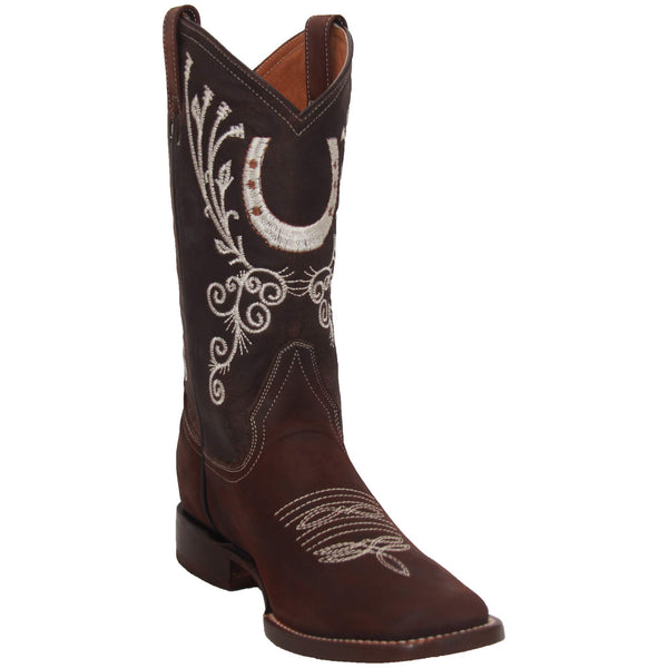 Women’s Leather Horse Shoe Stitched Cowboy Boots