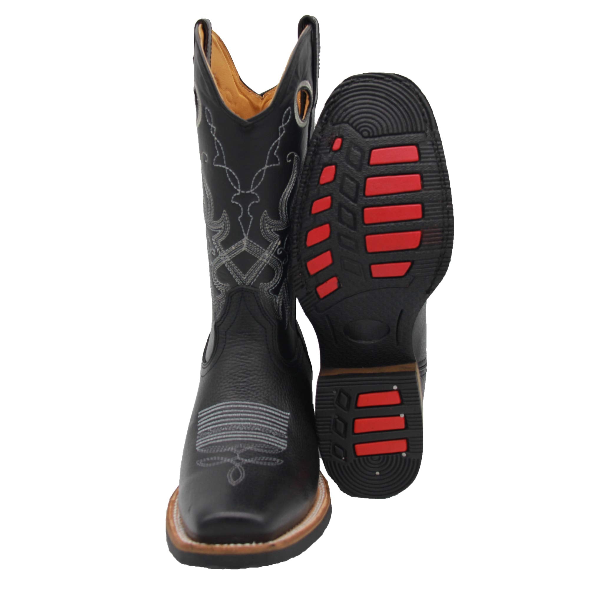 Mens Genuine Leather Cowboy Square Toe Rodeo Boots with Free Belt