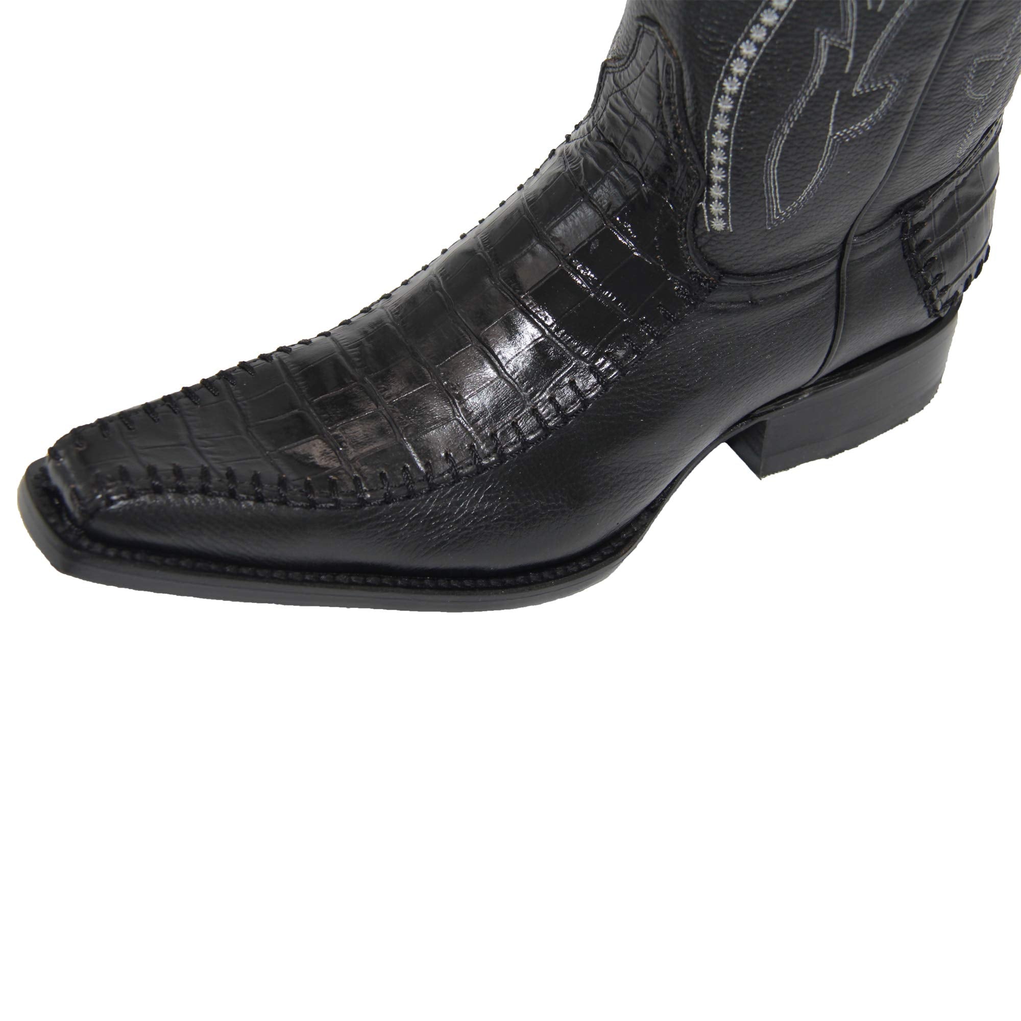 Men's Genuine Cowhide Leather Luxury Crocodile Alligator Print Cowboy Western Snip Toe Boot