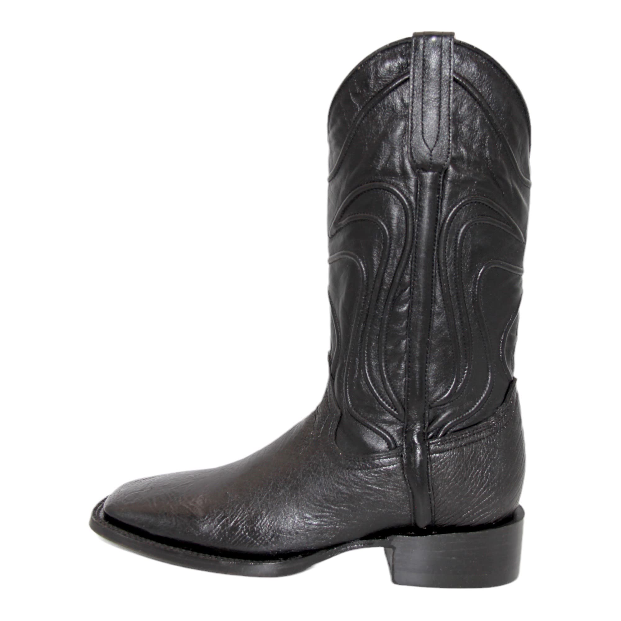 Men's Smooth Genuine Ostrich Leather Square Toe Black Cowboy Boot