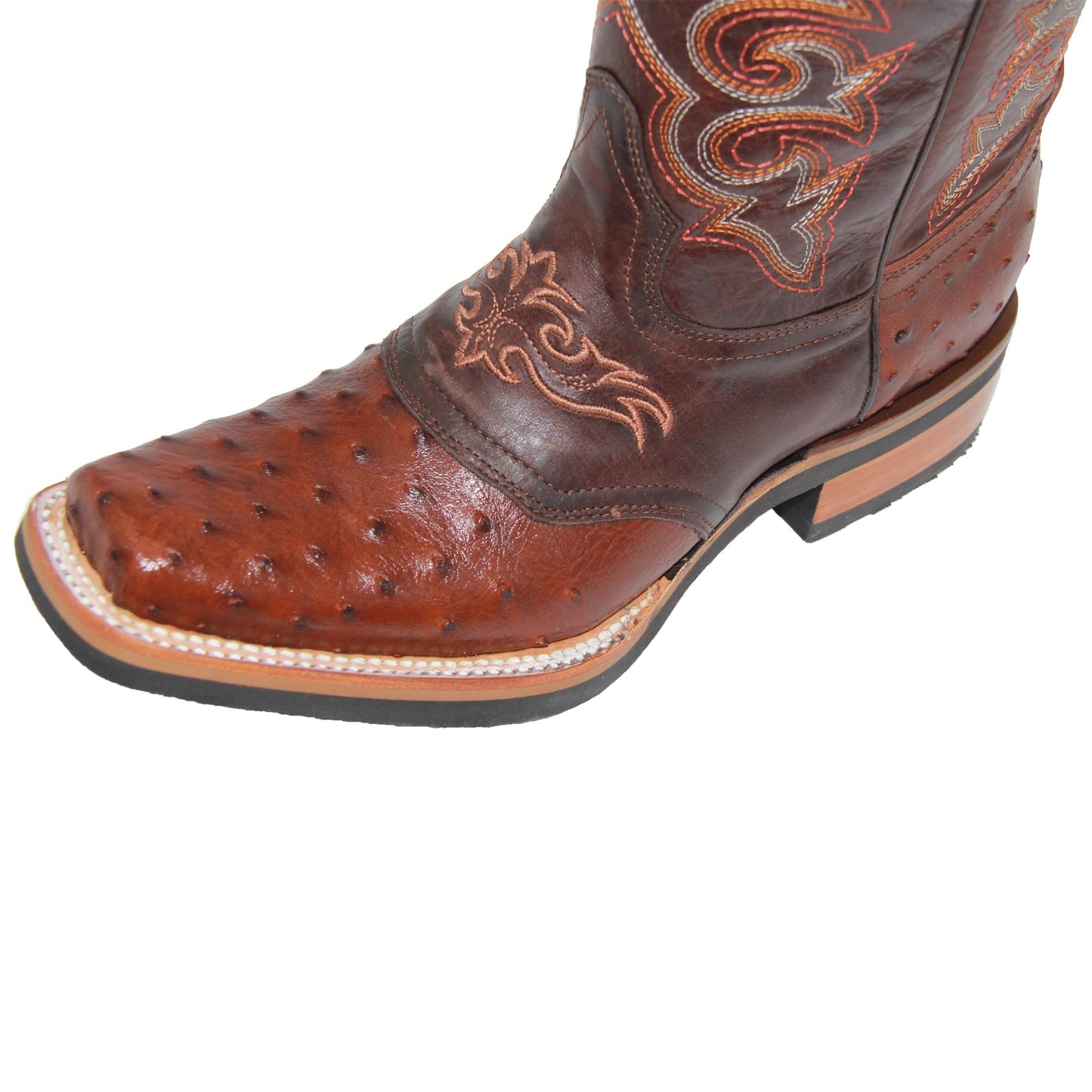 Mens Genuine Leather Square Toe Ostrich Print Rodeo Boots