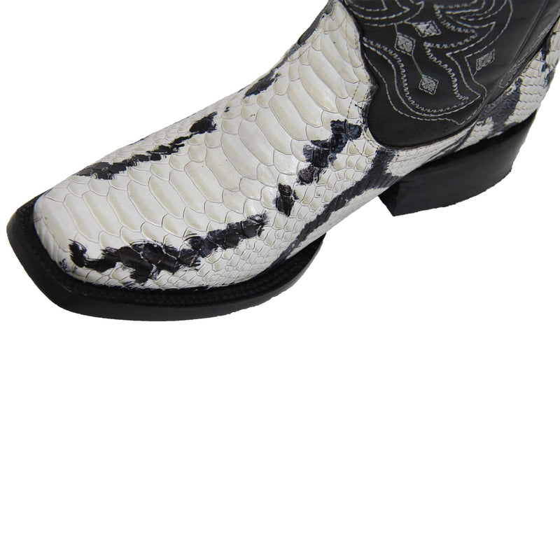 Mens Genuine Leather Python Snake Print Square Toe Cowboy Boot