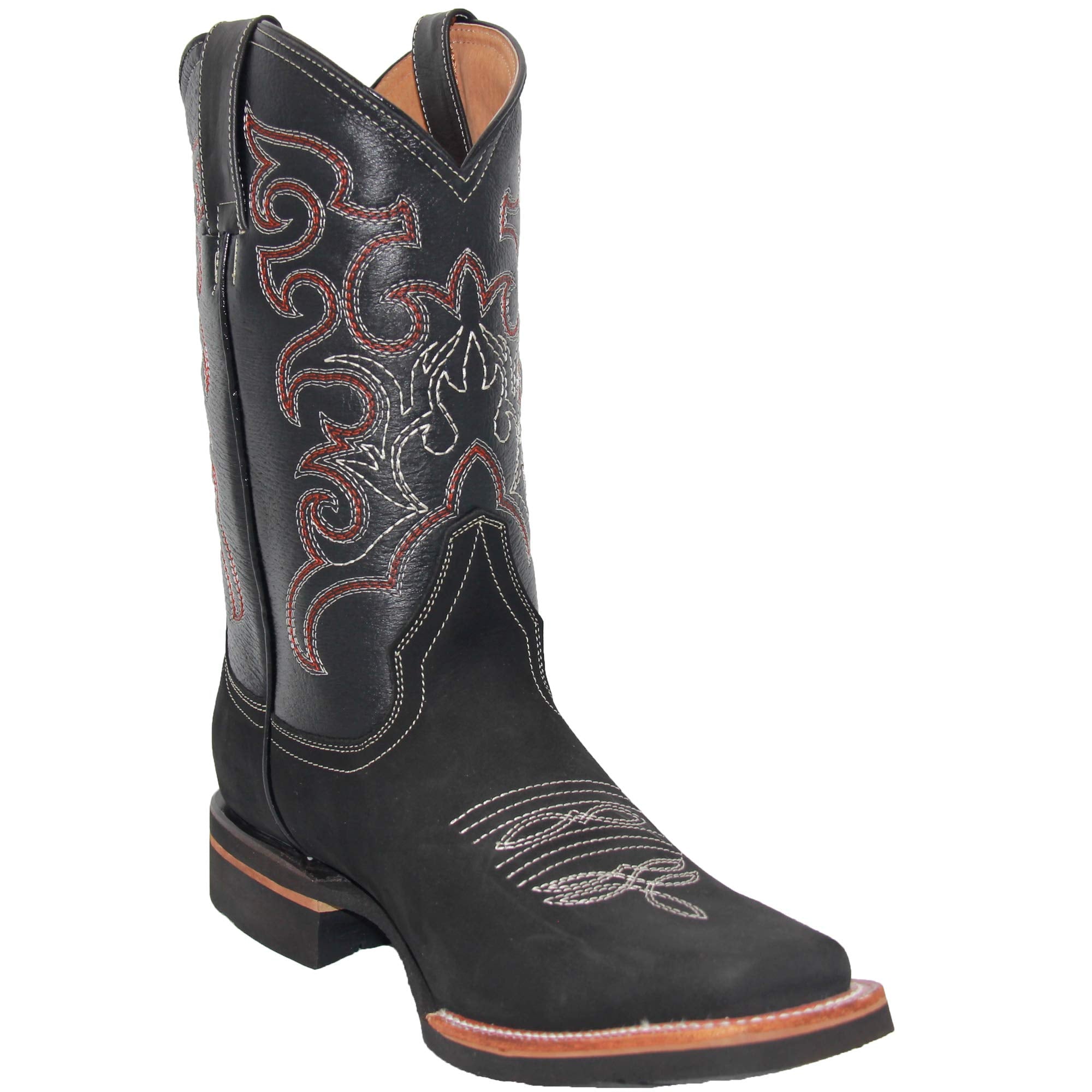 Men's Leather Cowboy Boot Square Toe Western Rodeo Boot
