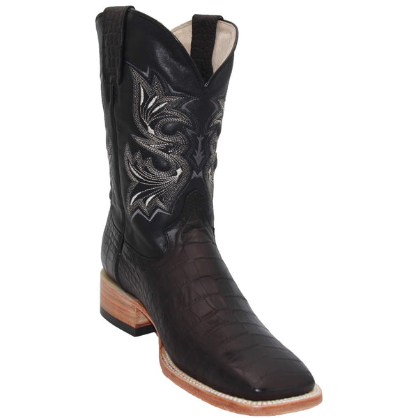 Mens Square Toe Leather Crocodile Print Western Cowboy Boots