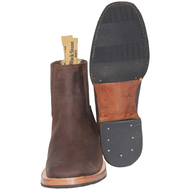 Men’s Short Ankle Square Toe Genuine Leather Cowboy Boot
