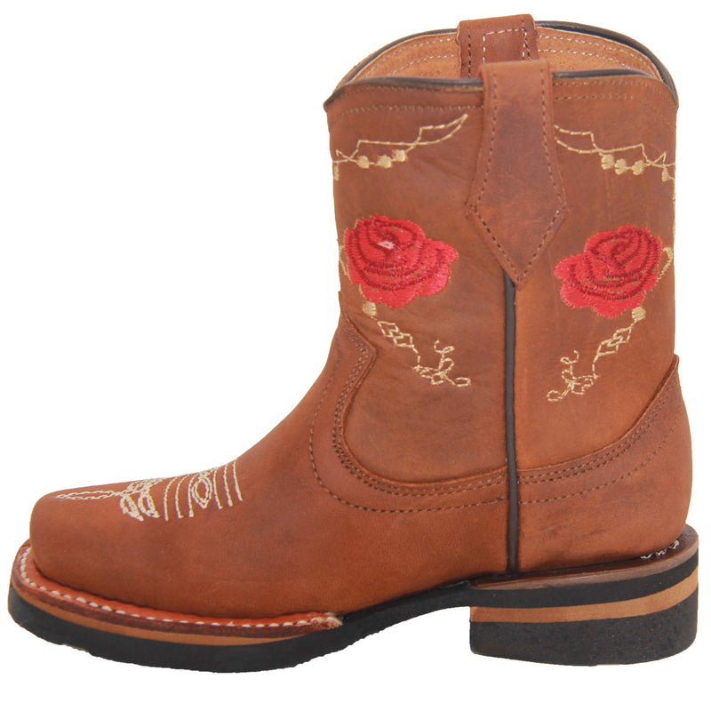 Little Girls Rose Floral Embroidered Cowgirl Boot