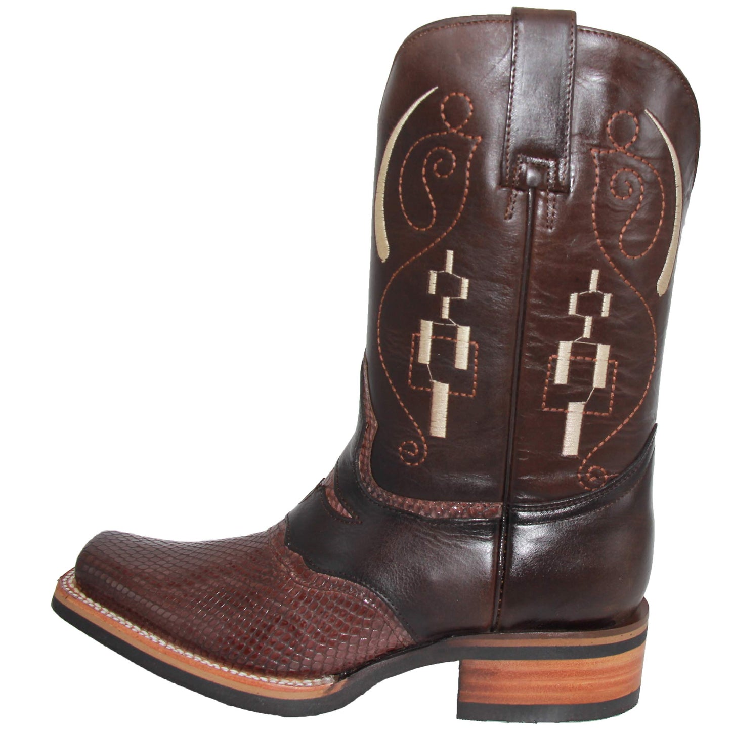 Men's Leather Snake Skin Print Square Toe Cowboy Boot