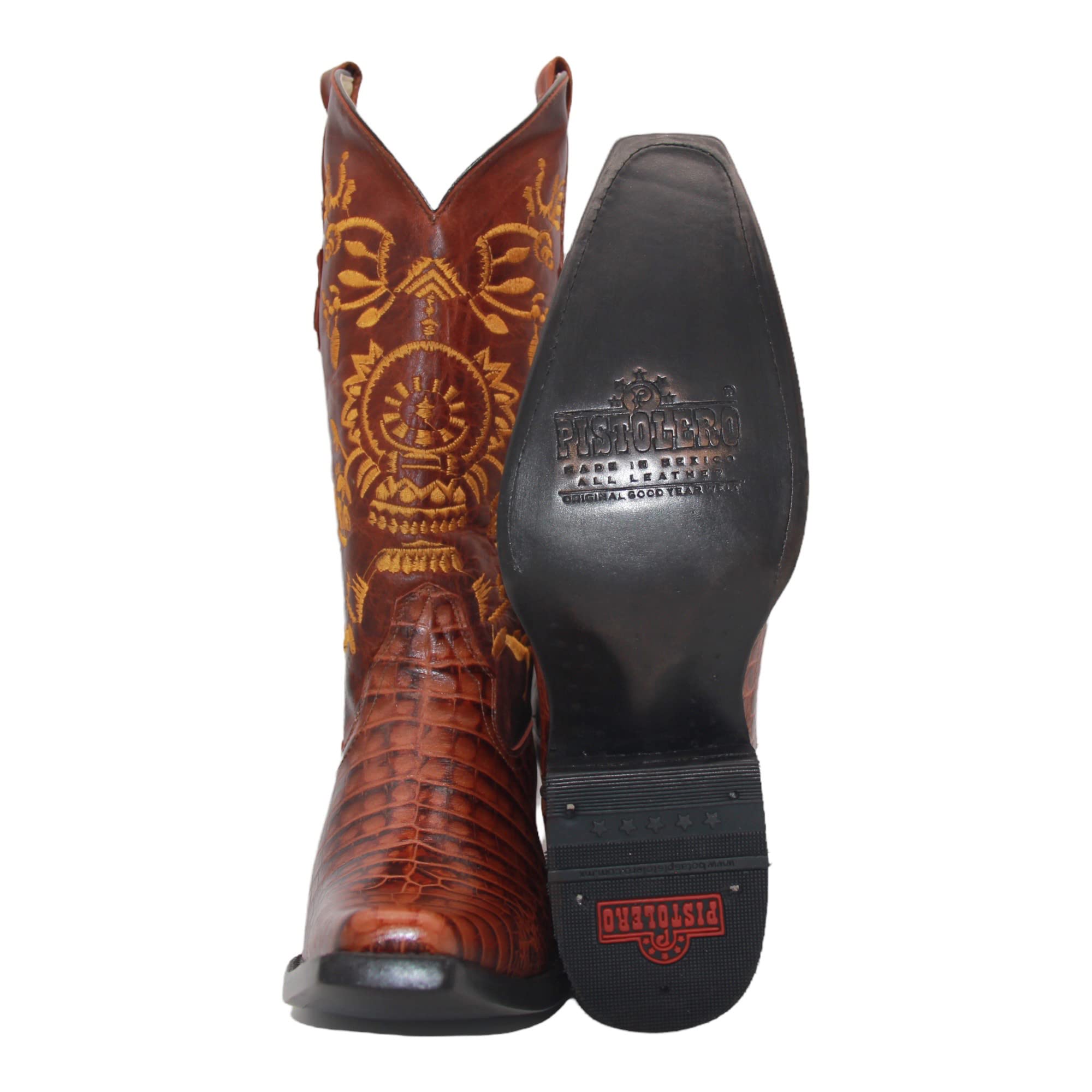 Men's Genuine Leather Pointed Square Toe Crocodile Alligator Print Dress Cowboy Boot