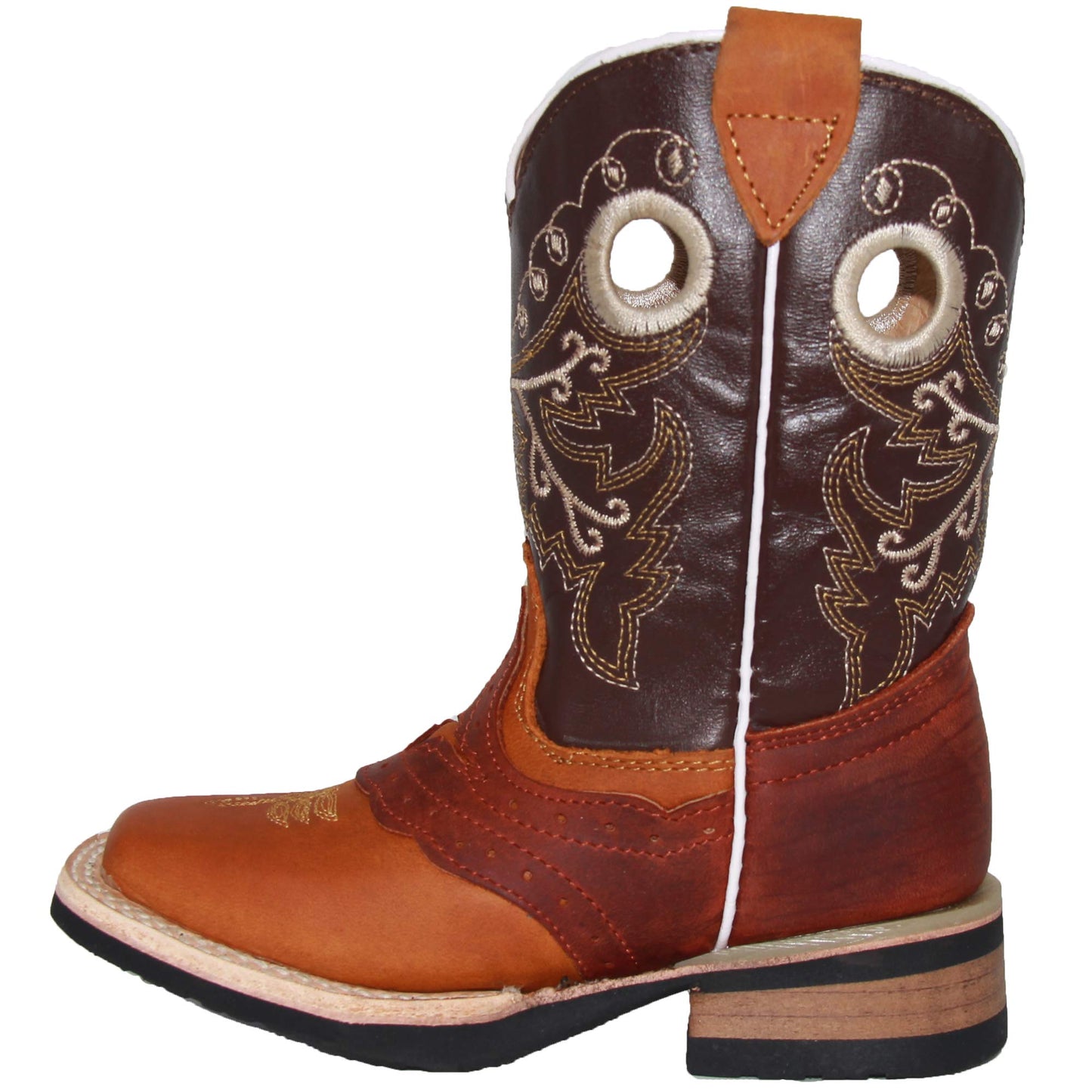 Kids Square Toe Embroidered Leather Cowboy Boot