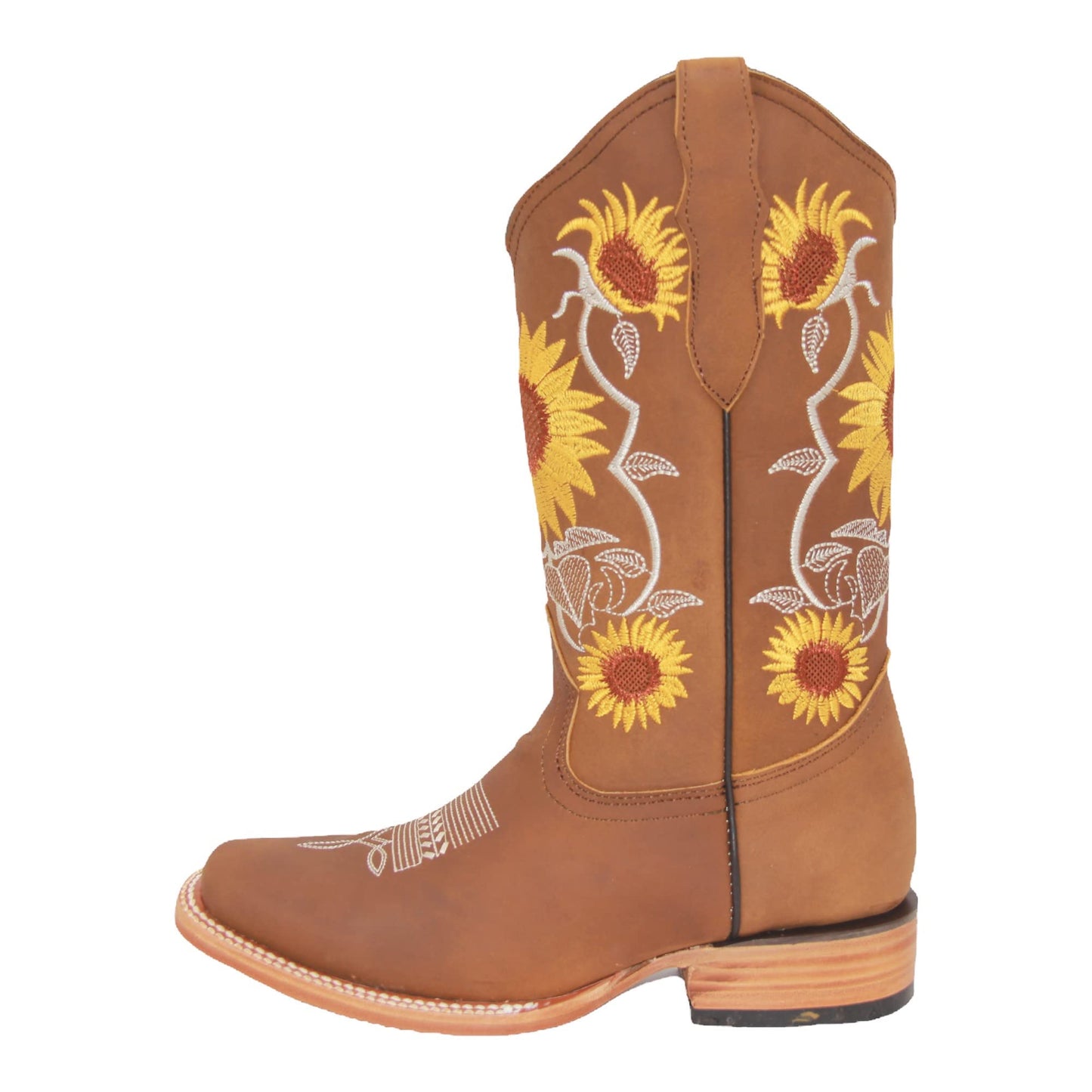 Women’s Wild Sunflower Embroidered Square Toe Leather Cowgirl Boot