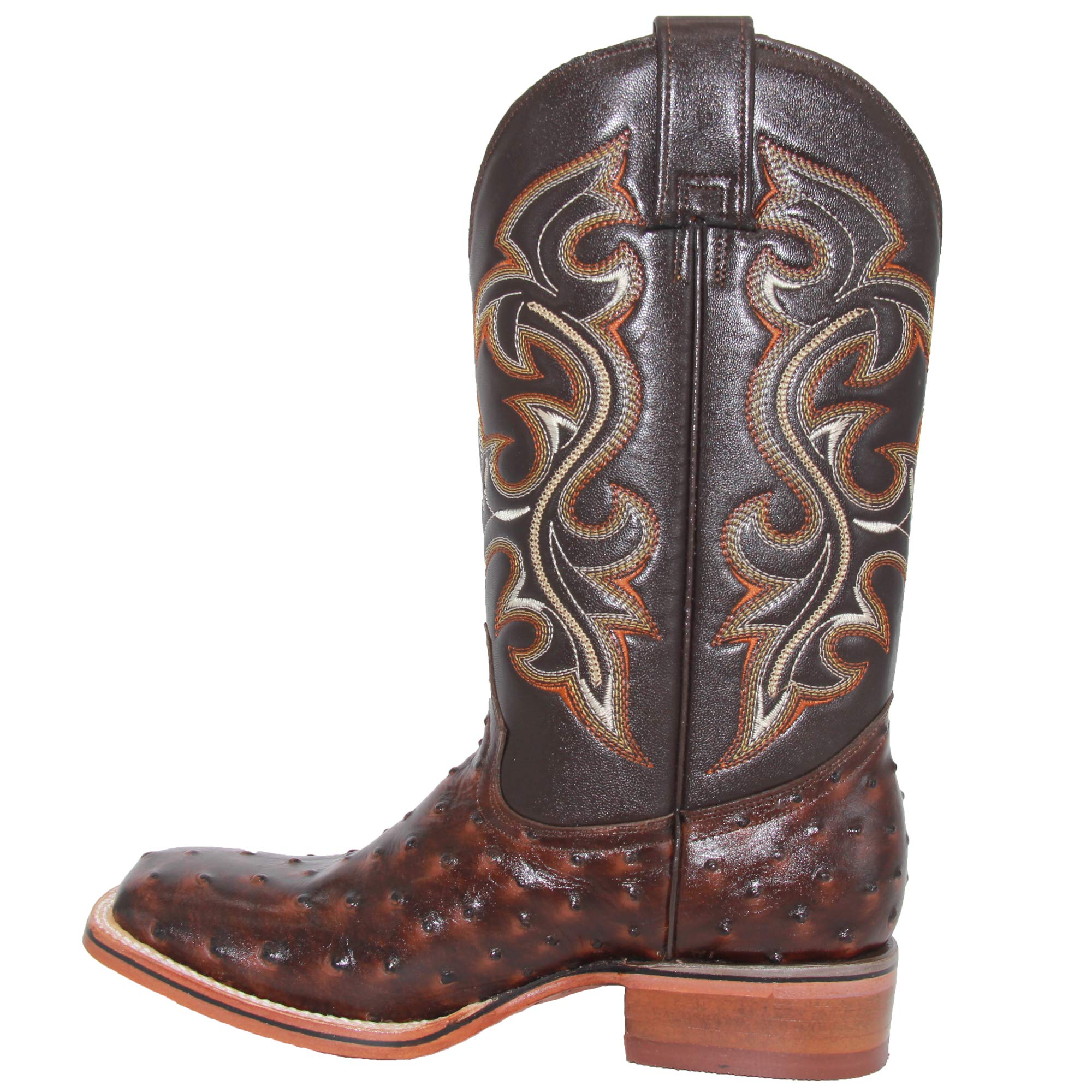 Men's Genuine Cowhide Leather Quill Ostrich Print Western Cowboy Square Toe Rodeo Boots