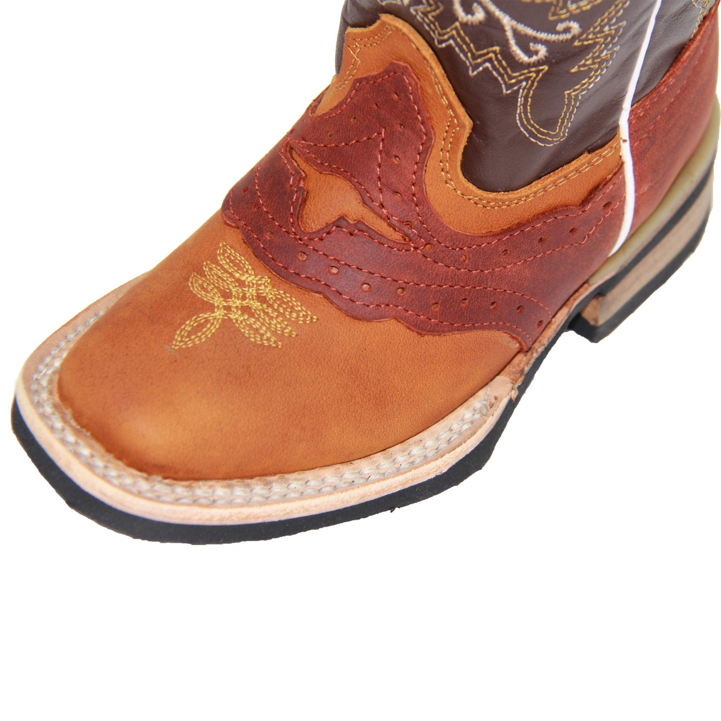 Kids Square Toe Embroidered Leather Cowboy Boot