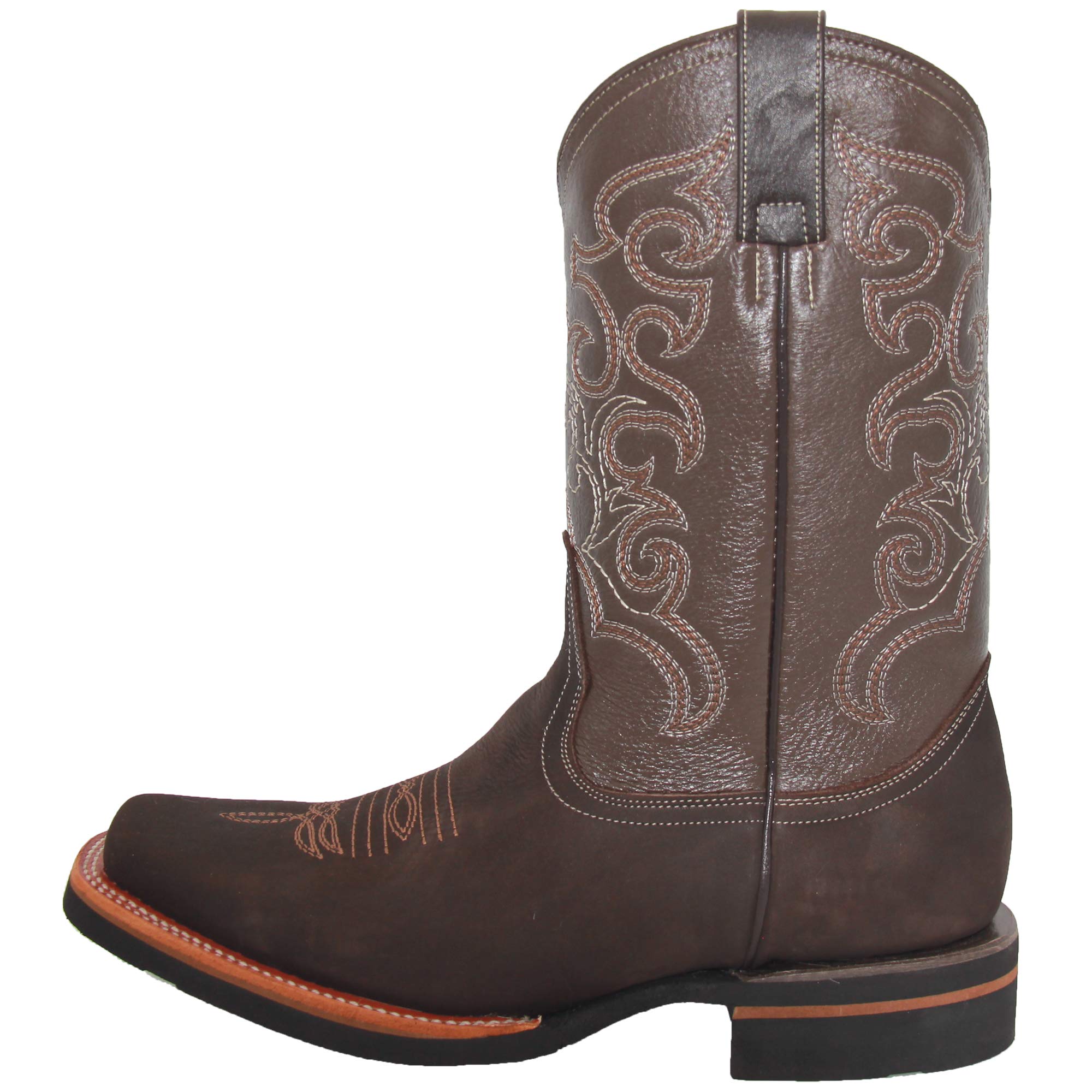 Men's Leather Cowboy Boot Square Toe Western Rodeo Boot