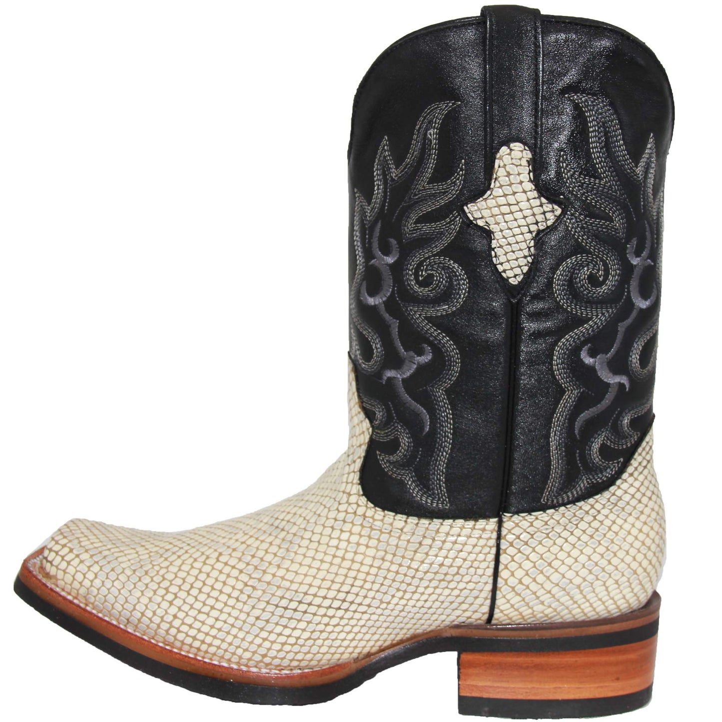 Men's Leather Snake Skin Print Square Toe Cowboy Boot