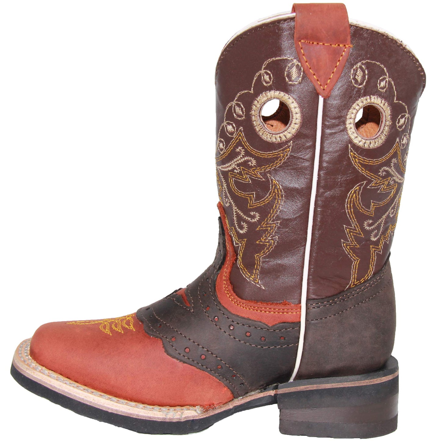 Kids Square Toe Embroidered Leather Cowboy Boot