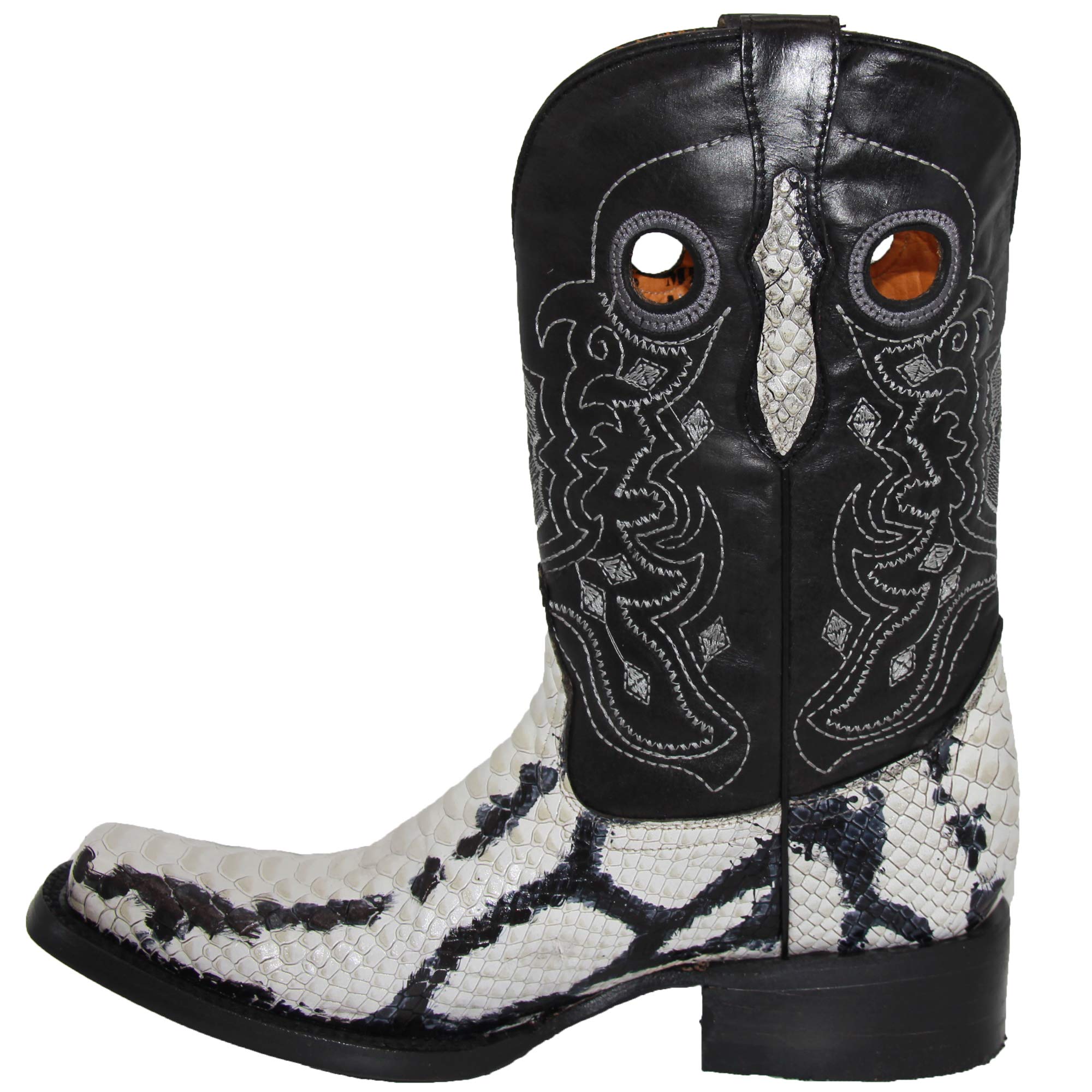Men's Genuine Leather Python Snake Print Square Toe Cowboy Boot