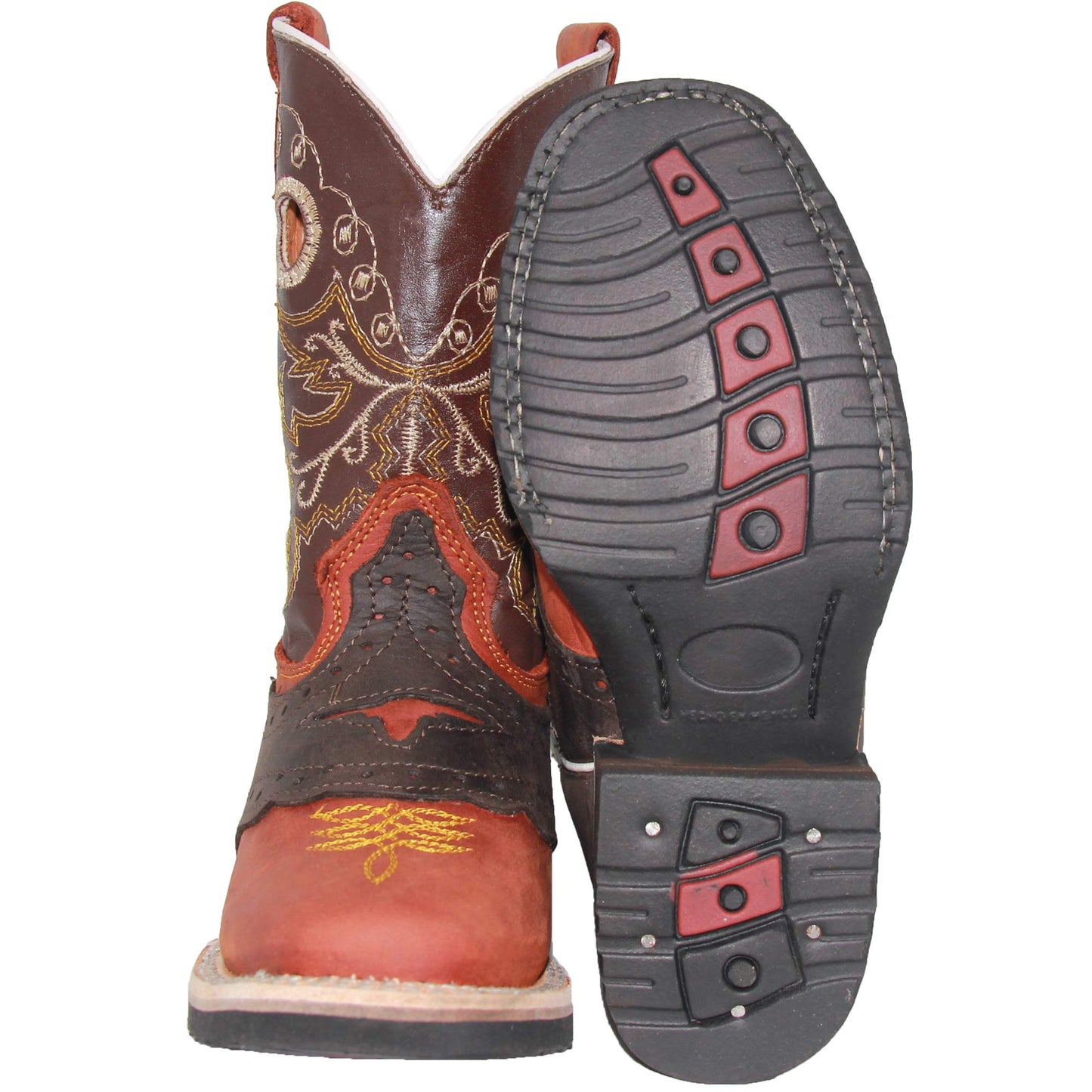 Kids Square Toe Embroidered Leather Cowboy Boot