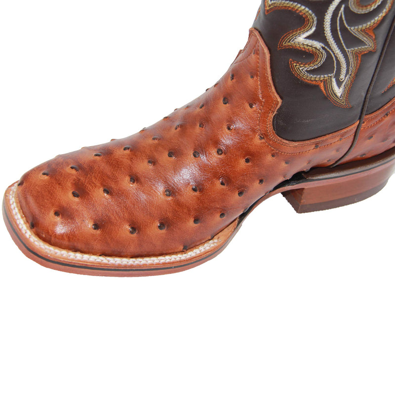 Mens Genuine Leather Ostrich Print Western Square Toe Rodeo Boots