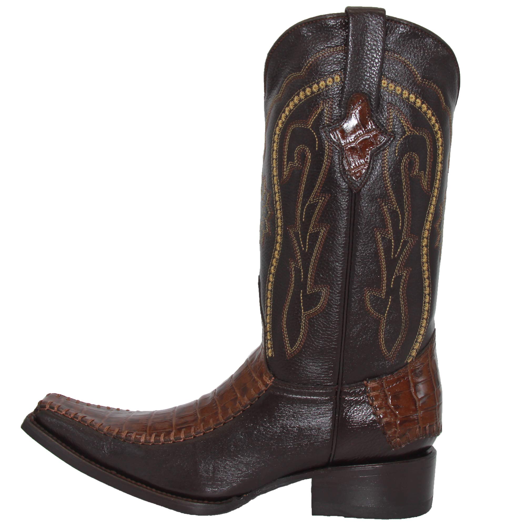 Men's Genuine Cowhide Leather Luxury Crocodile Alligator Print Cowboy Western Snip Toe Boot