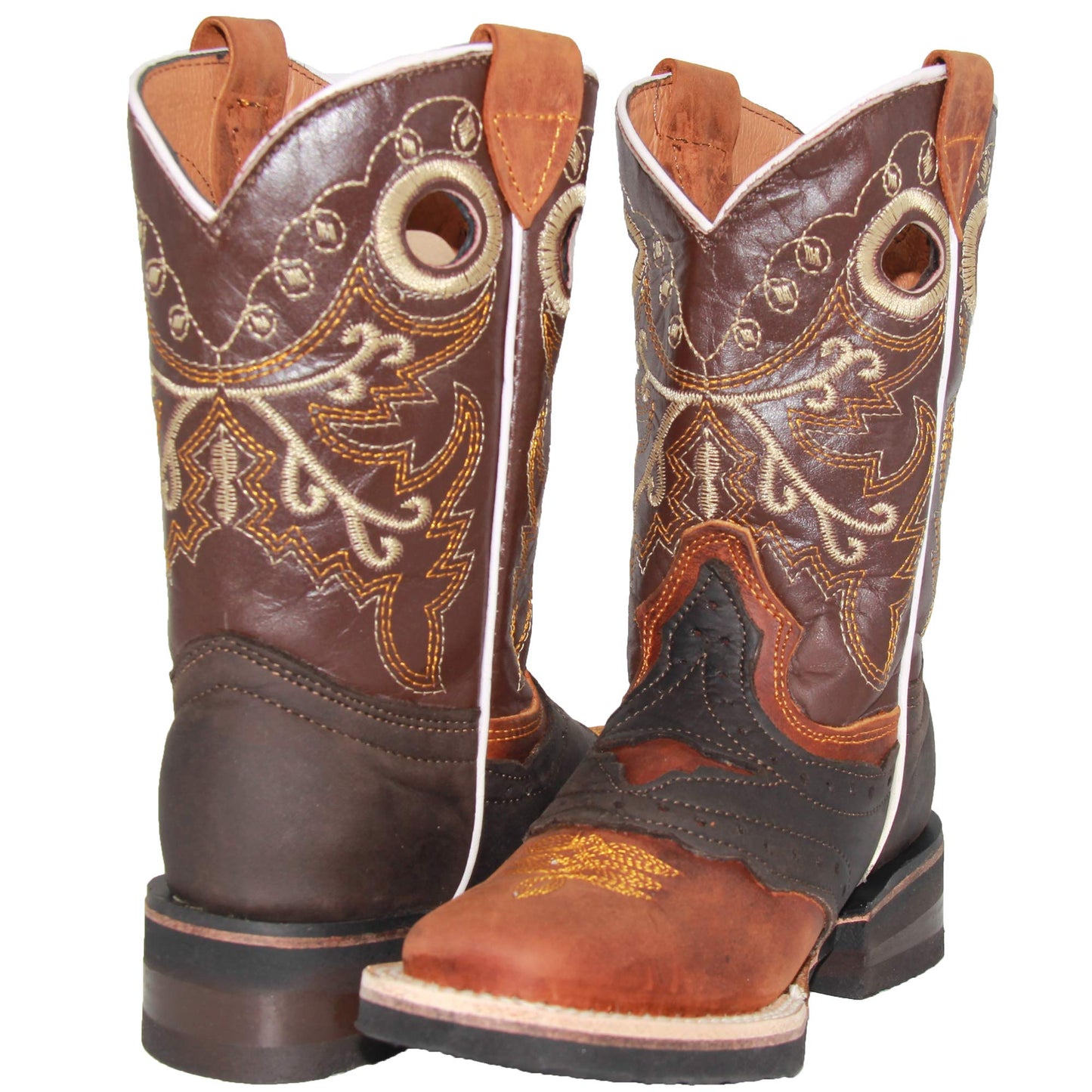 Kids Square Toe Embroidered Leather Cowboy Boot